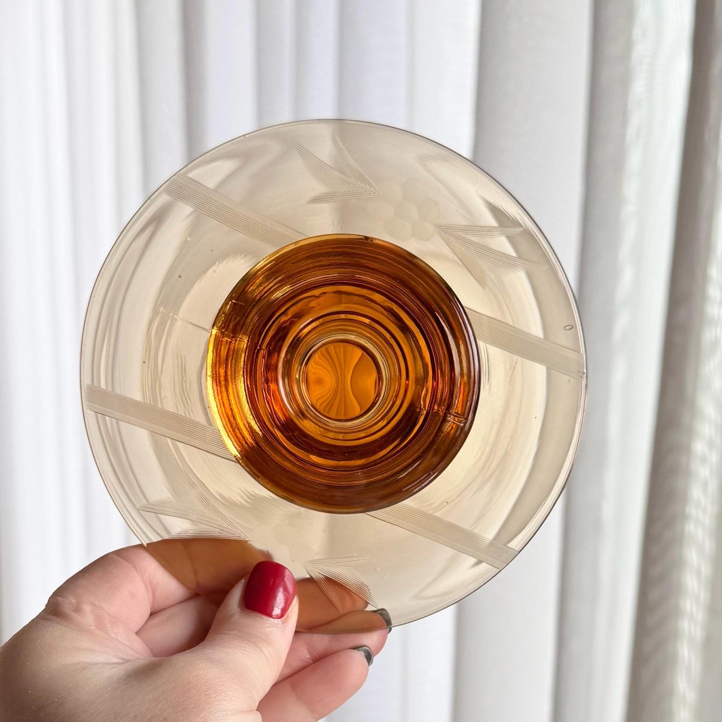 Vintage Amber Etched Candle Holders - Set of 2