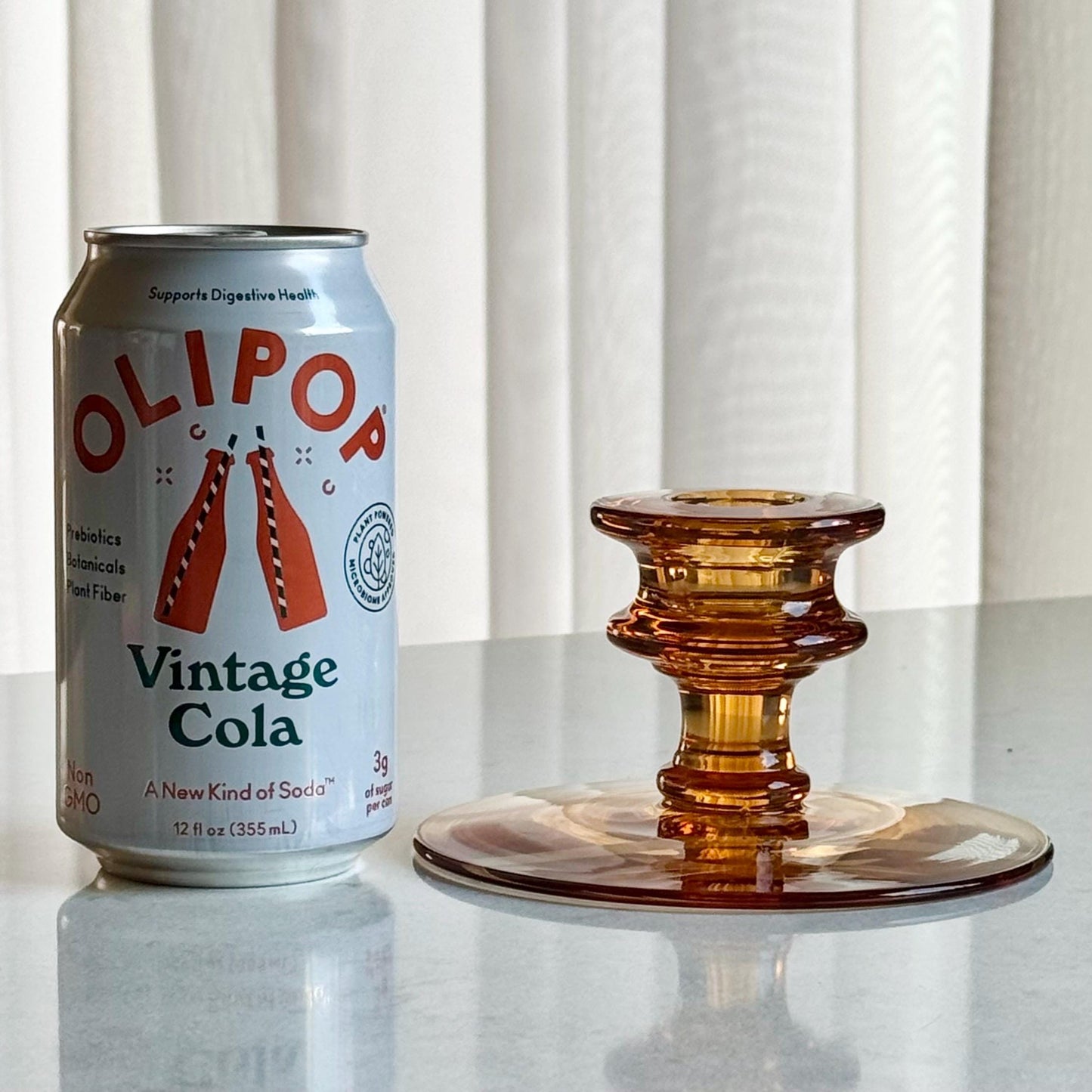 Vintage Amber Etched Candle Holders - Set of 2