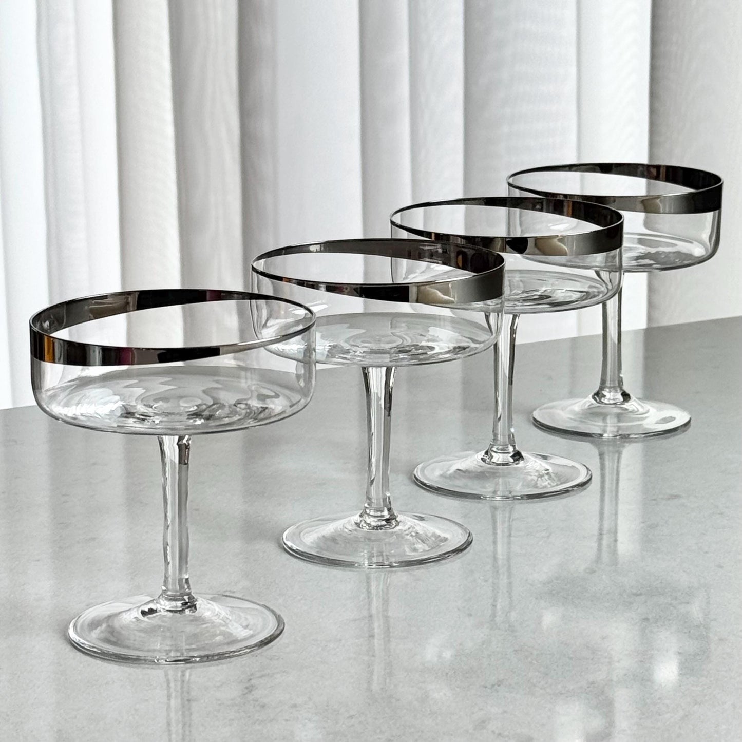Vintage Crown Jewel Silver Moon Platinum Rimmed Glasses - Set of 4