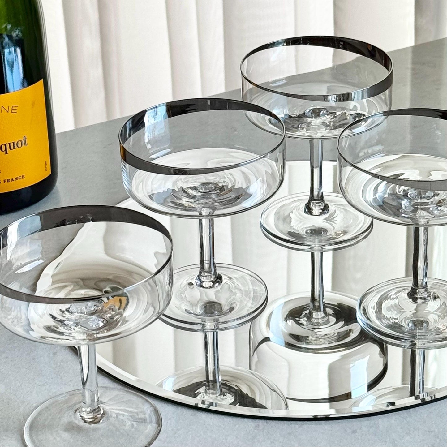 Vintage Crown Jewel Silver Moon Platinum Rimmed Glasses - Set of 4