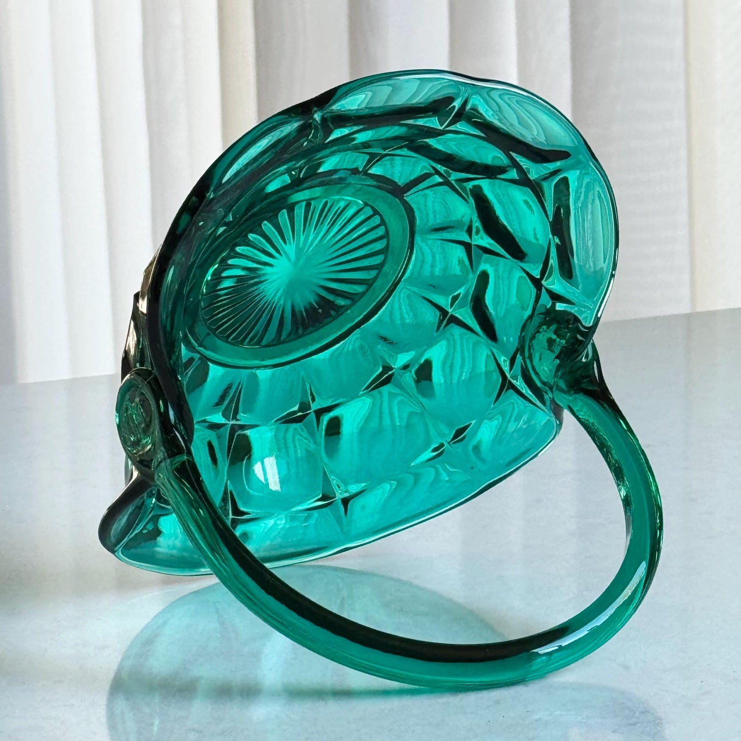 Vintage Tiara Glass Teal Green Constellation Basket