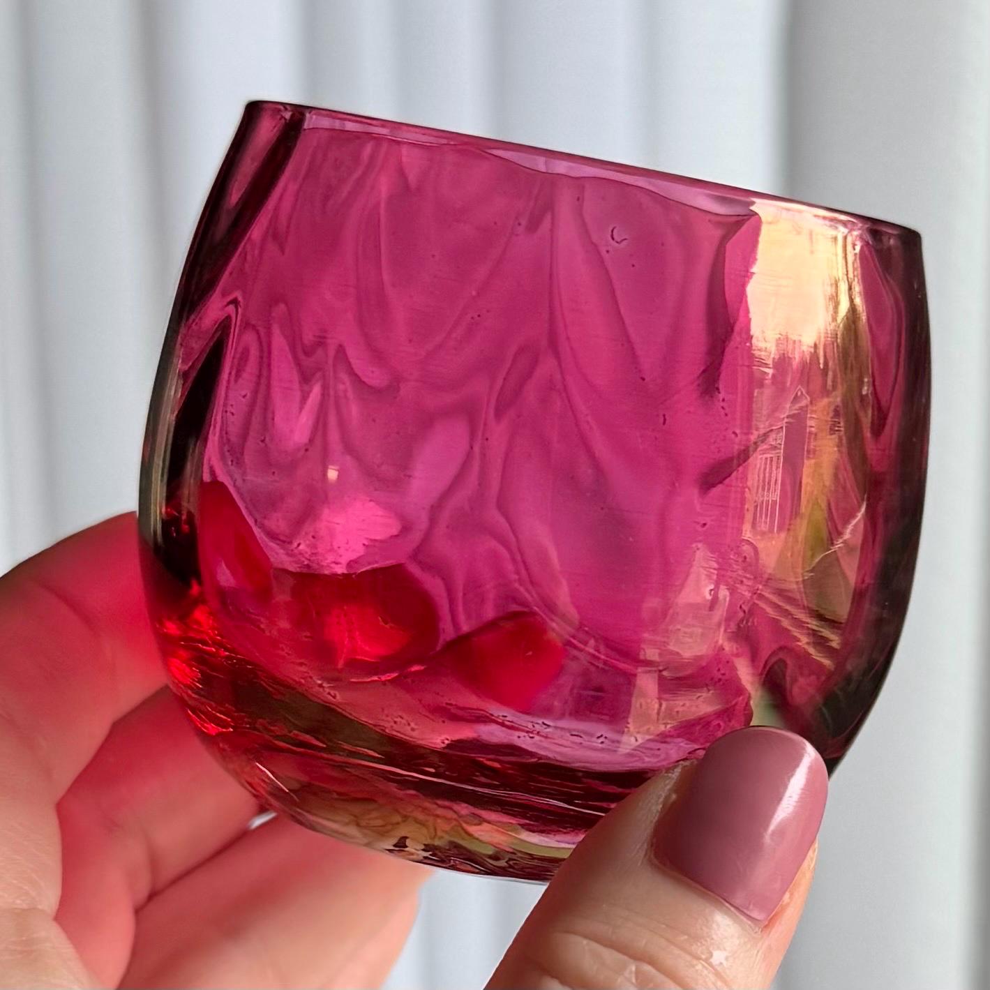 Vintage West Virginia Glass Rose Lustre Loop Optic Punch Bowl and 7 Glasses