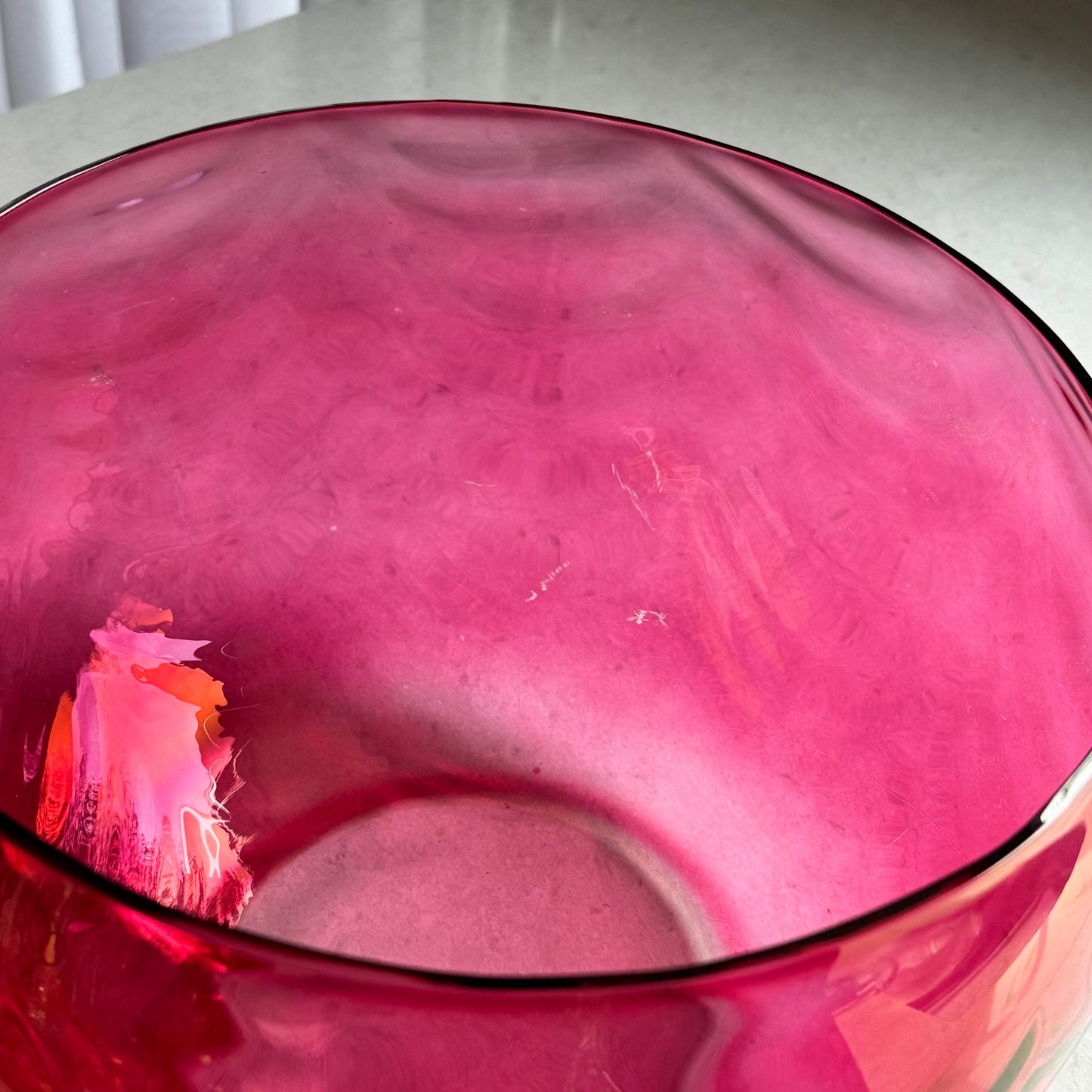 Vintage West Virginia Glass Rose Lustre Loop Optic Punch Bowl and 7 Glasses