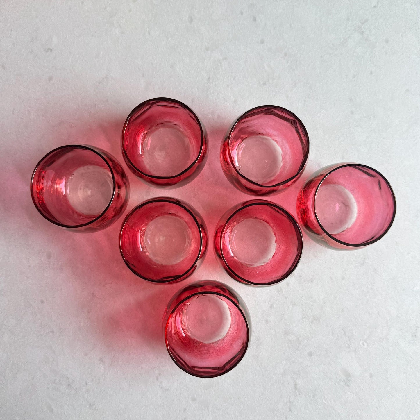 Vintage West Virginia Glass Rose Lustre Loop Optic Punch Bowl and 7 Glasses