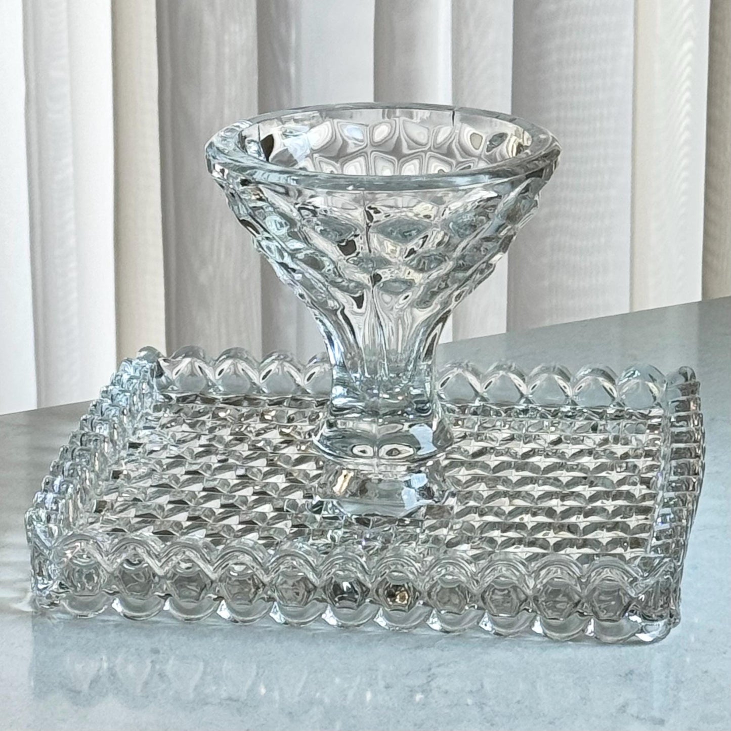 Vintage Fostoria American Square Cake Stand with Rum Well (circa 1915 - 1982)