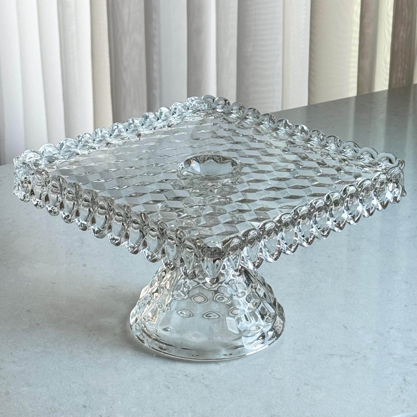 Vintage Fostoria American Square Cake Stand with Rum Well (circa 1915 - 1982)