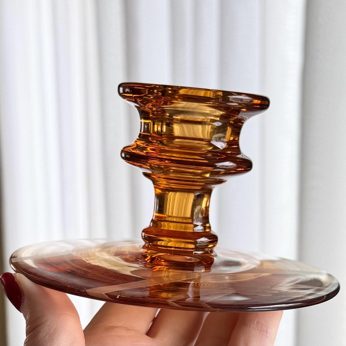 Vintage Amber Etched Candle Holders - Set of 2