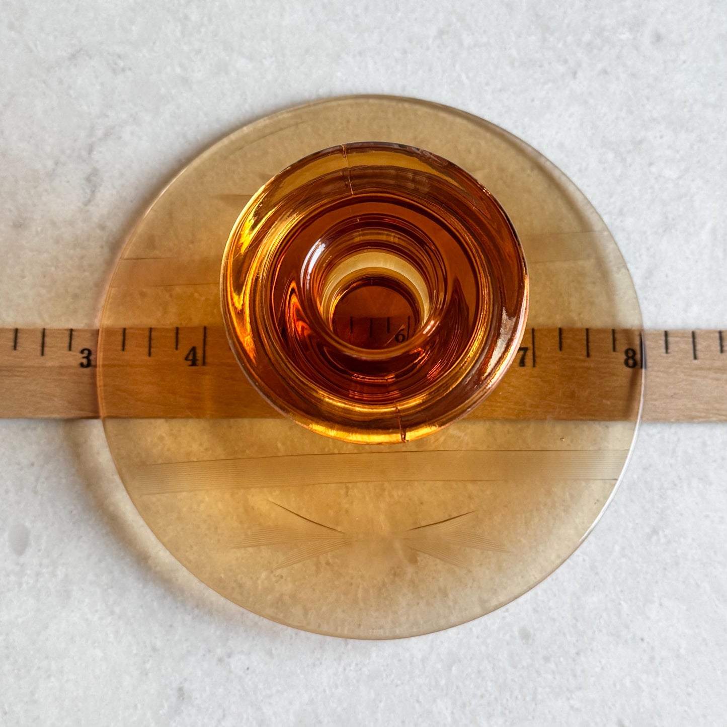 Vintage Amber Etched Candle Holders - Set of 2