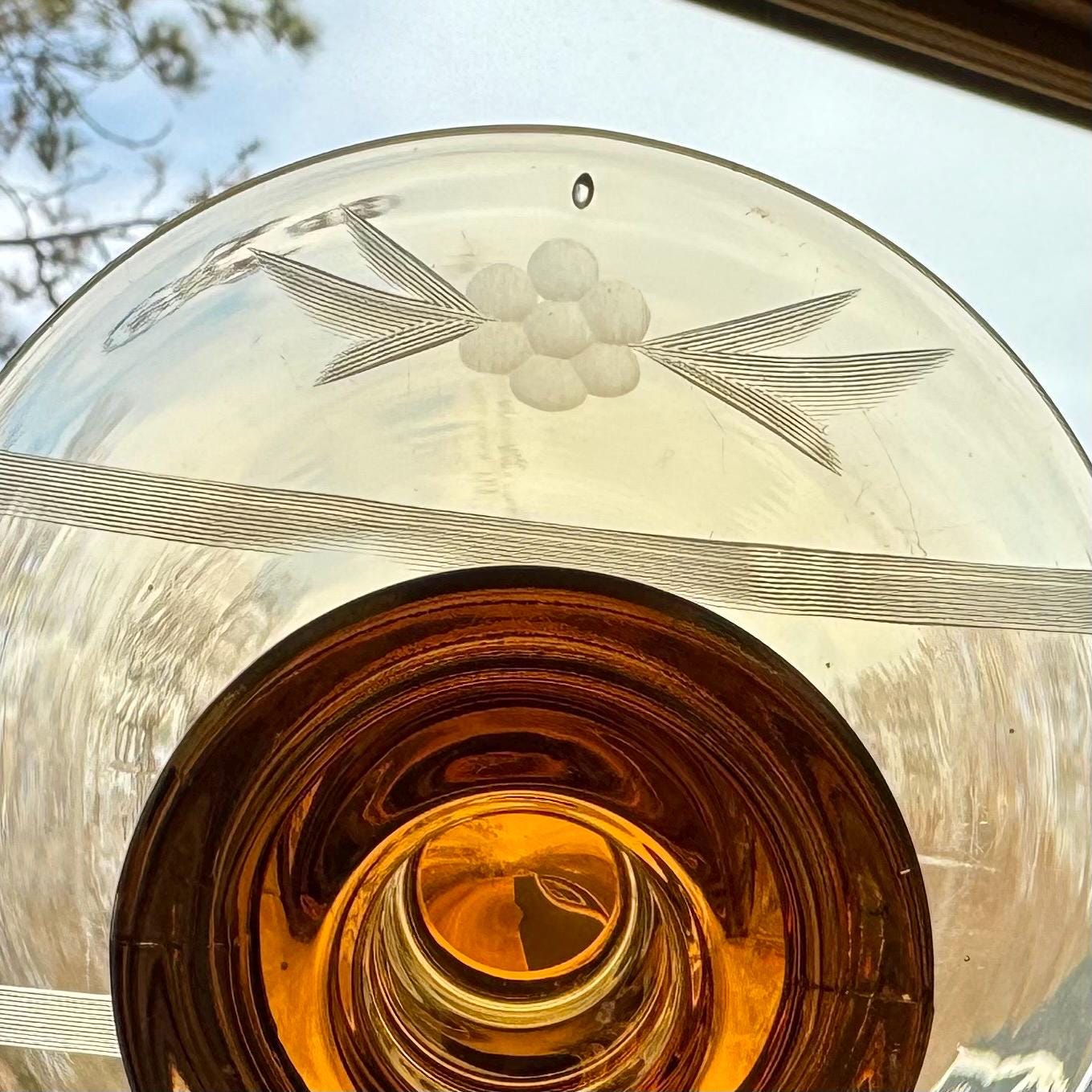 Vintage Amber Etched Candle Holders - Set of 2