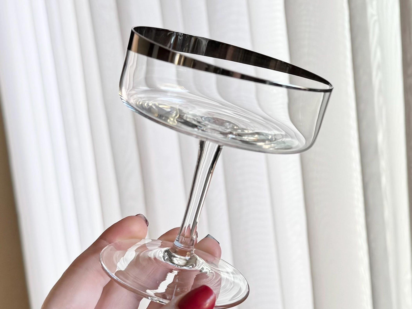 Vintage Crown Jewel Silver Moon Platinum Rimmed Glasses - Set of 4