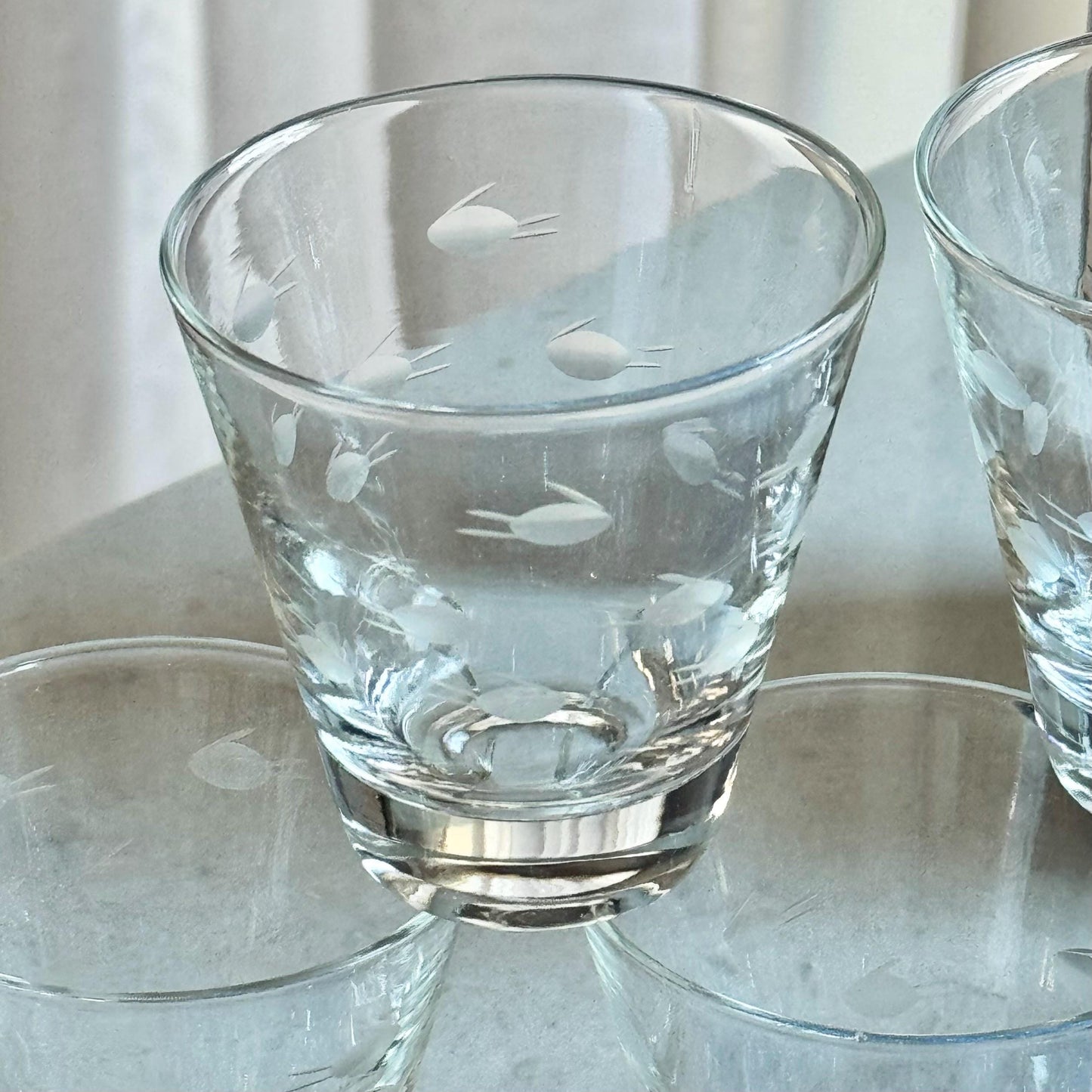 Vintage Fish Etched Glasses - Set of 6