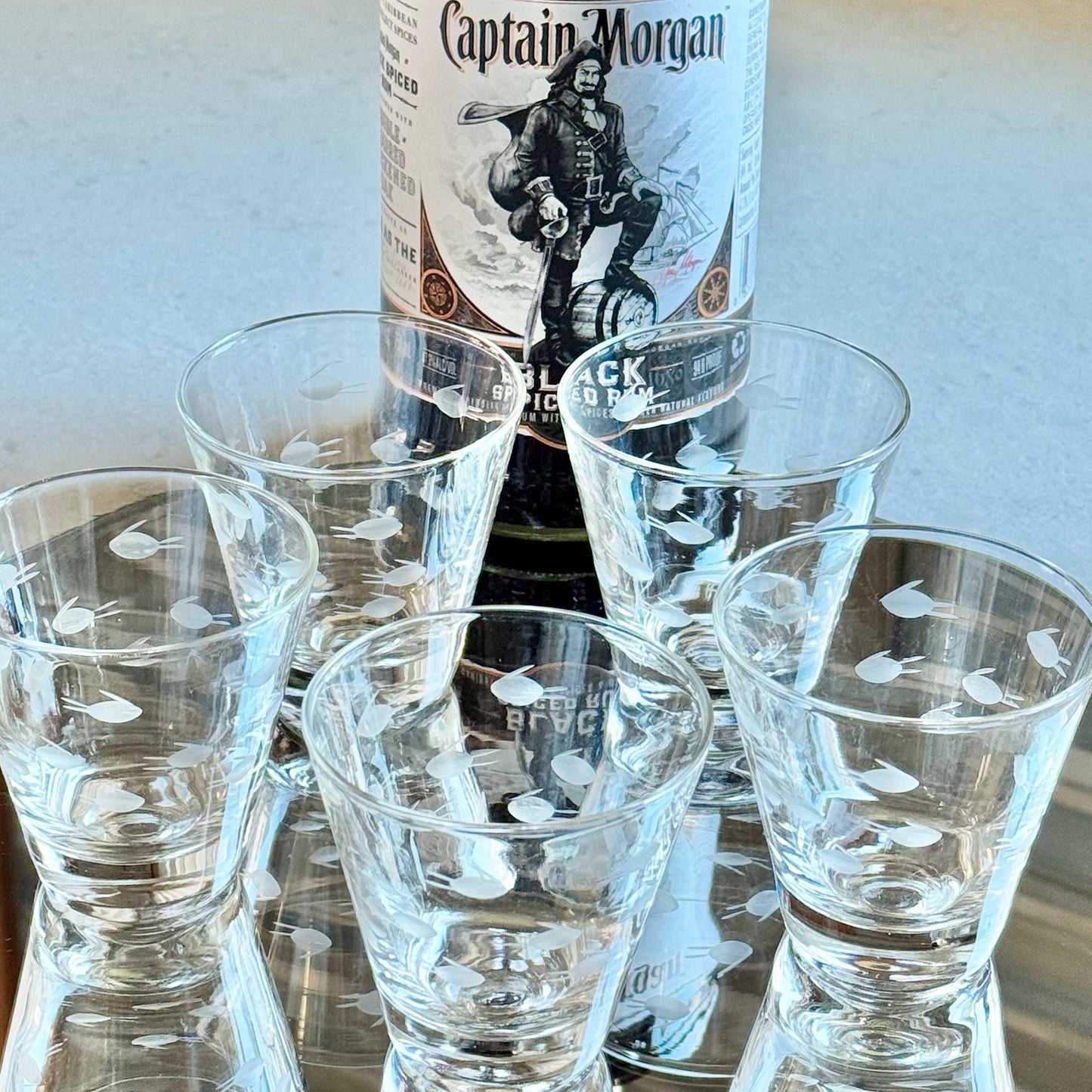 Vintage Fish Etched Glasses - Set of 6