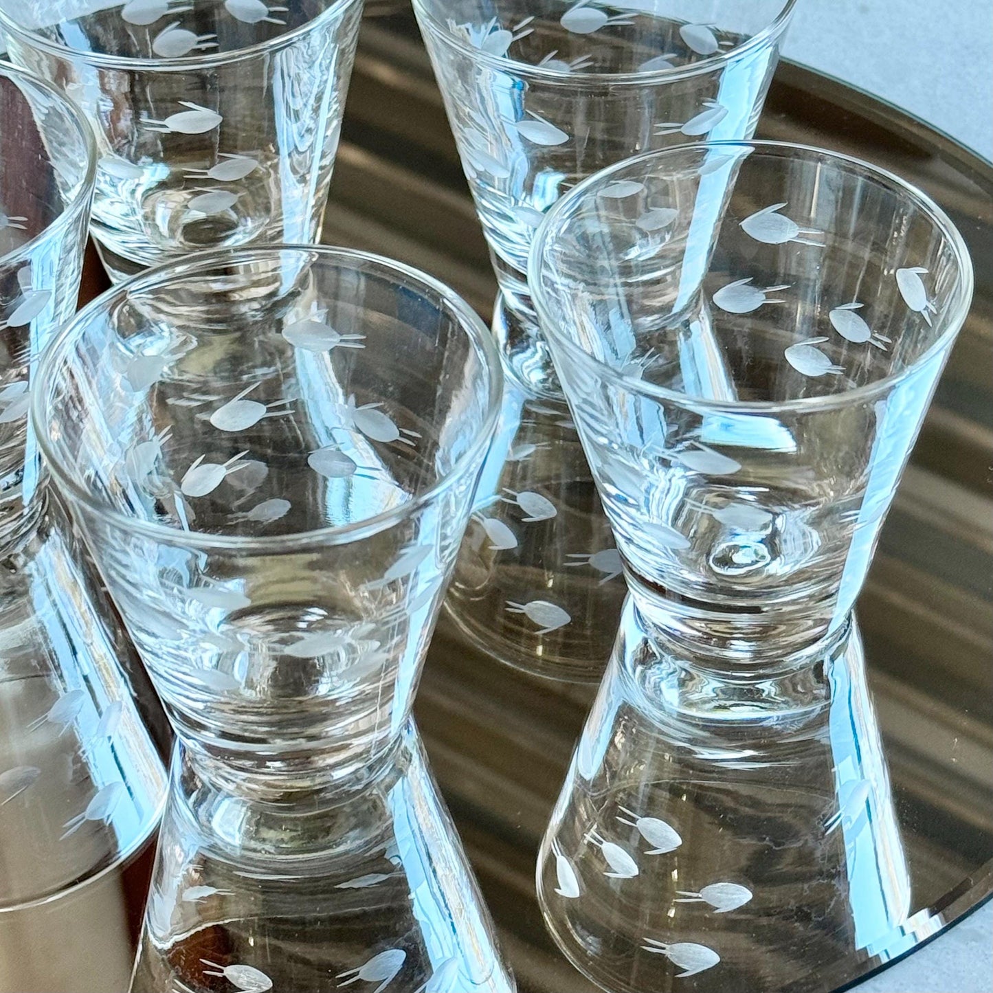Vintage Fish Etched Glasses - Set of 6