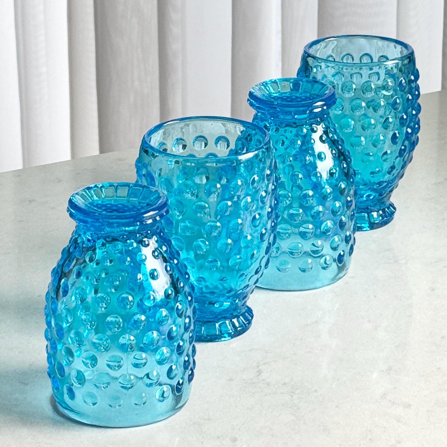 Vintage Indiana Glass Tiara Exclusive Hobnail Blue Pitcher and 4 Tumblers (circa 1980s)