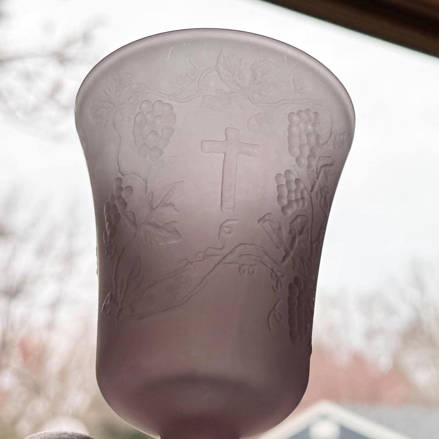 Vintage Indiana Glass Tiara Exclusive Amethyst Satin Frosted Lord Supper Goblets - Set of 2