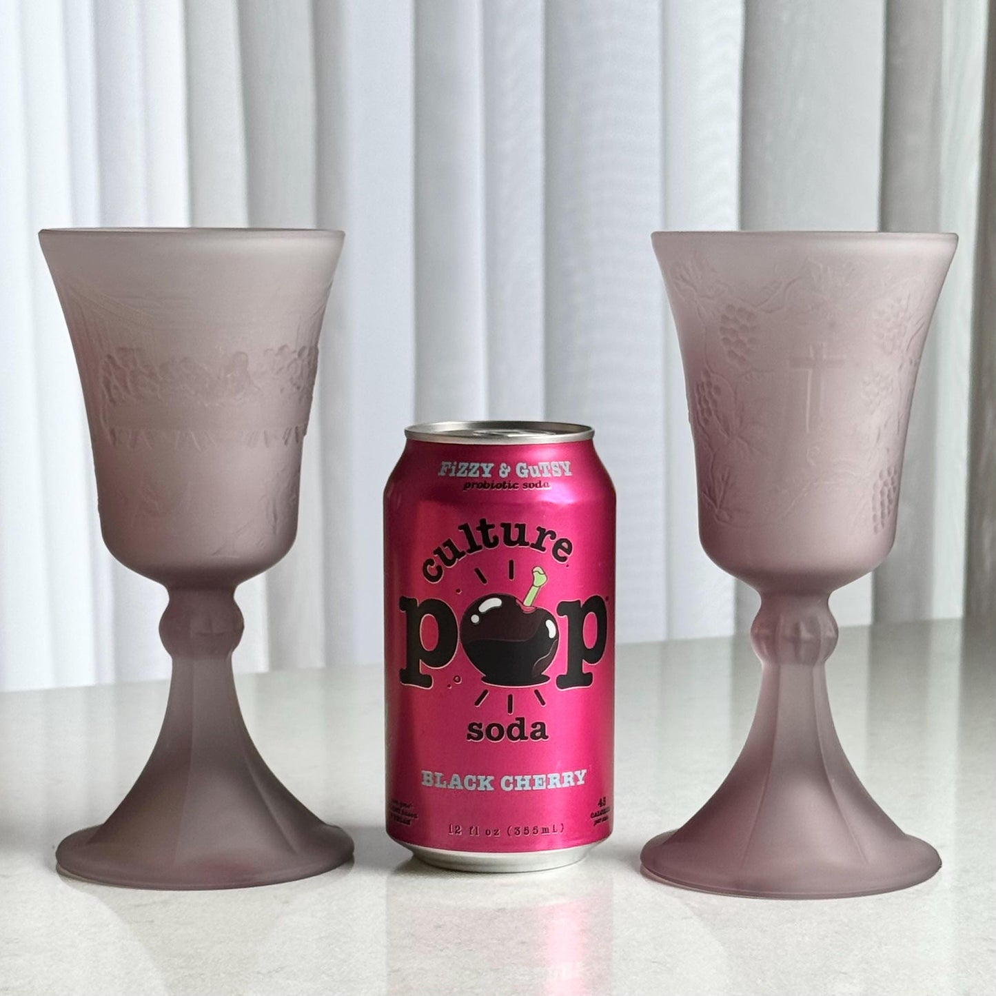 Vintage Indiana Glass Tiara Exclusive Amethyst Satin Frosted Lord Supper Goblets - Set of 2