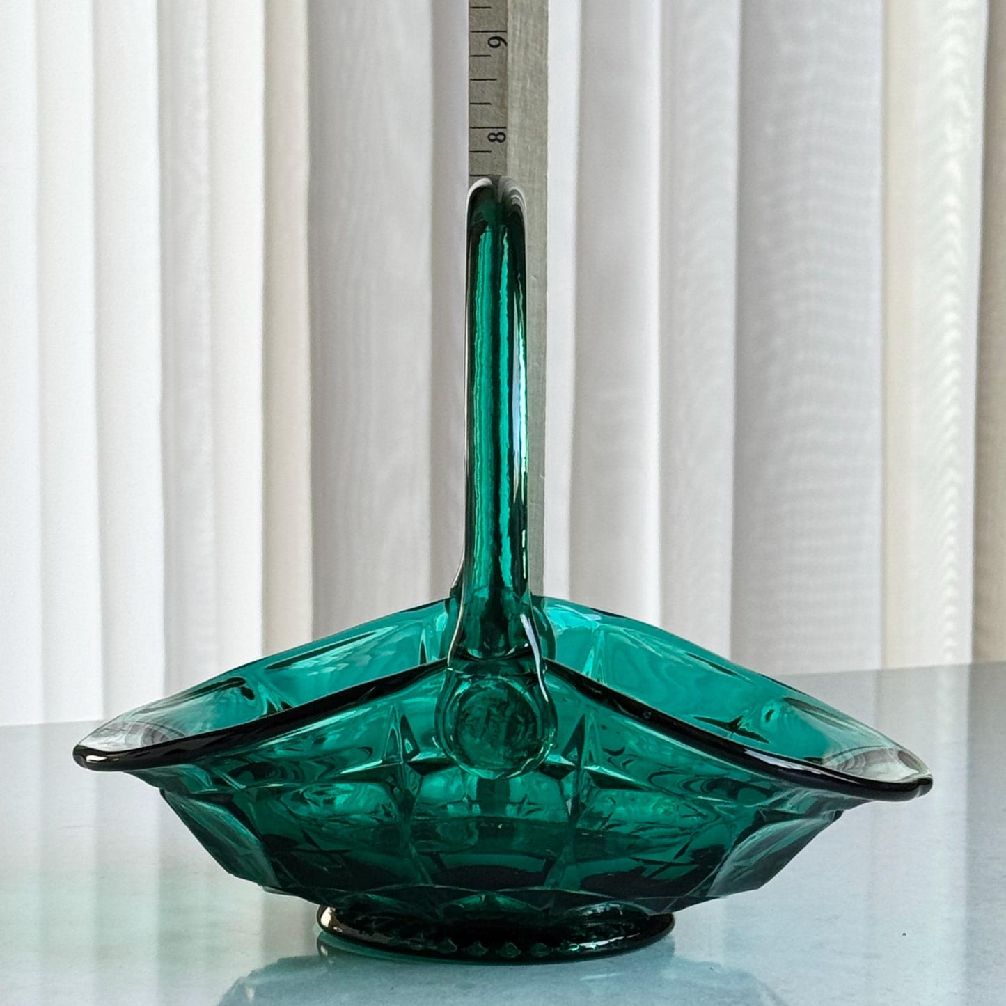 Vintage Tiara Glass Teal Green Constellation Basket