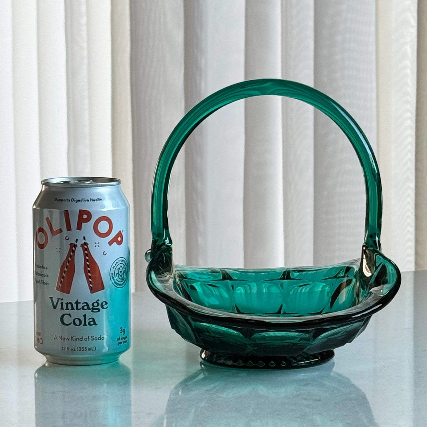 Vintage Tiara Glass Teal Green Constellation Basket