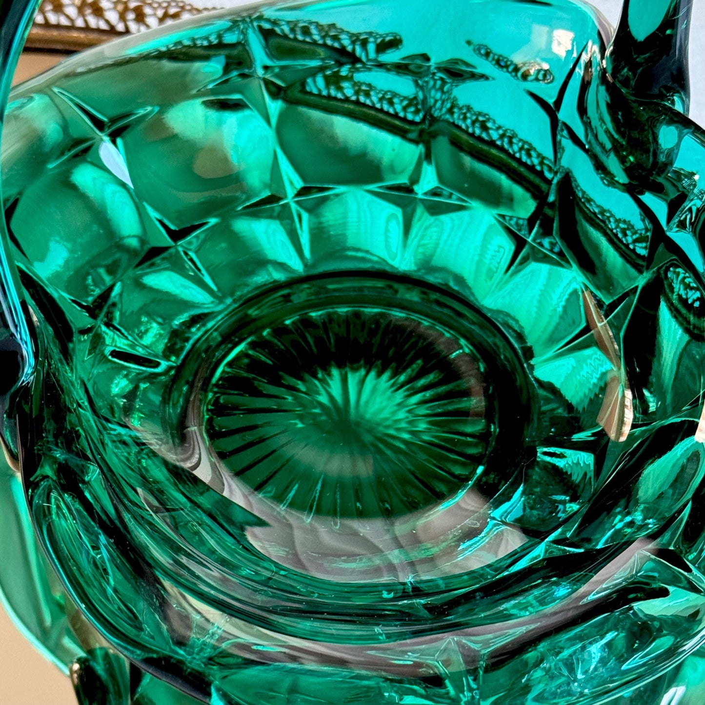 Vintage Tiara Glass Teal Green Constellation Basket