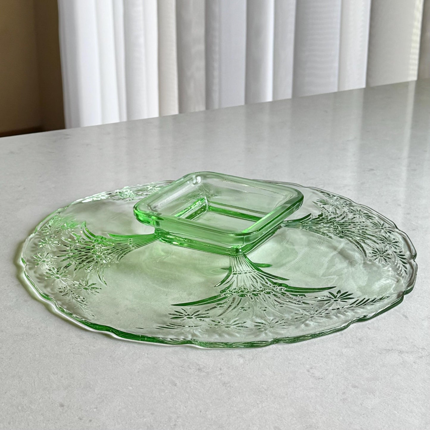 Vintage Indiana Glass Green 13 Inch Footed Cake Plate (#371)  - 3 Available