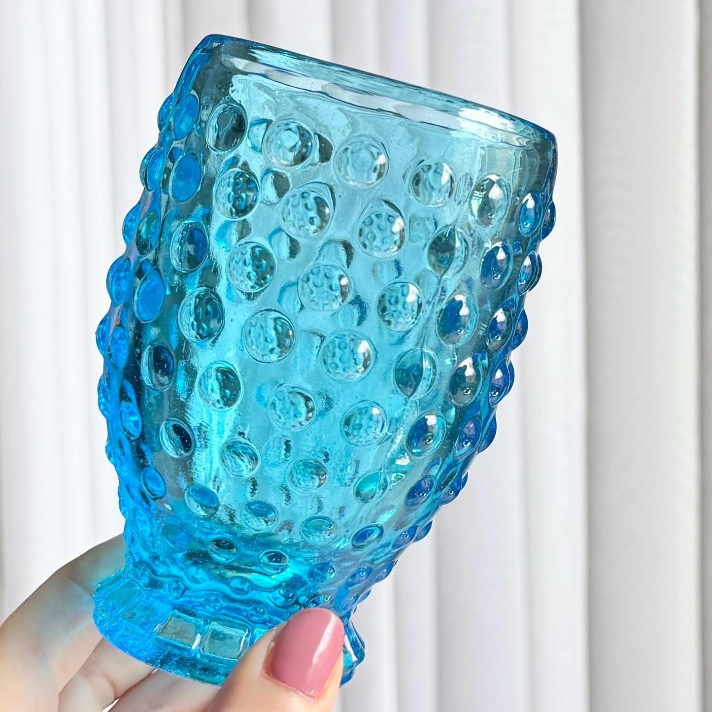Vintage Indiana Glass Tiara Exclusive Hobnail Blue Pitcher and 4 Tumblers (circa 1980s)