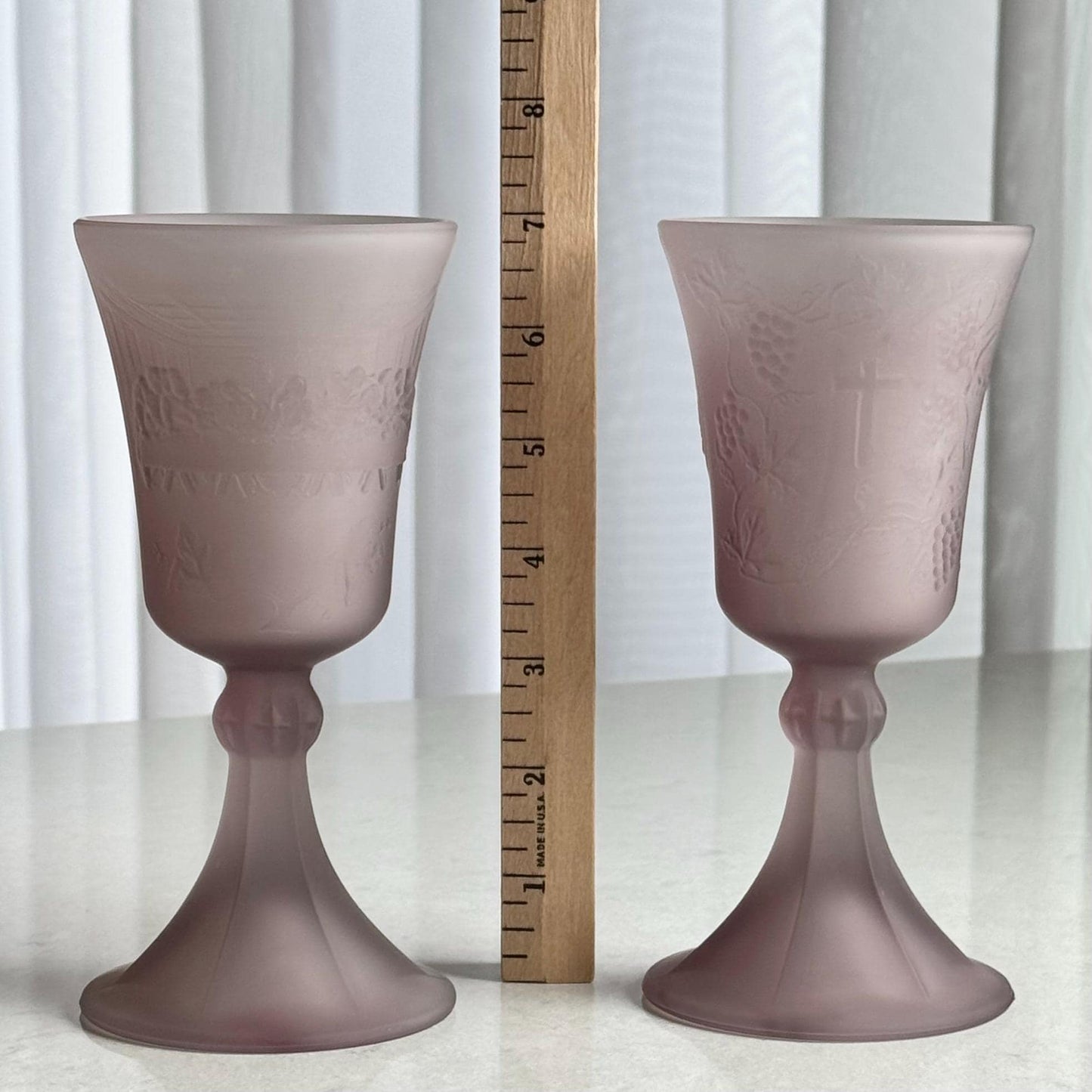 Vintage Indiana Glass Tiara Exclusive Amethyst Satin Frosted Lord Supper Goblets - Set of 2