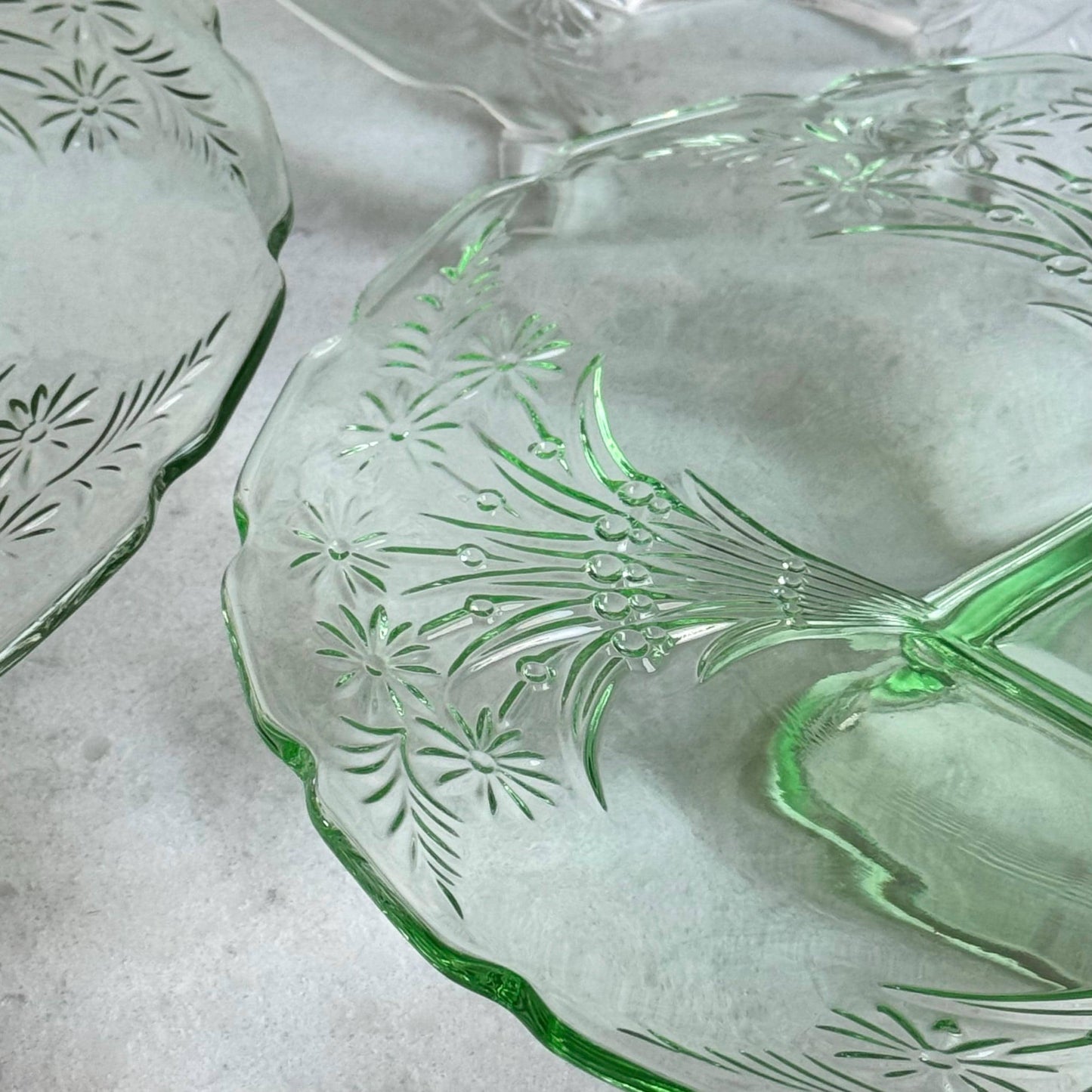 Vintage Indiana Glass Green 13 Inch Footed Cake Plate (#371)  - 3 Available