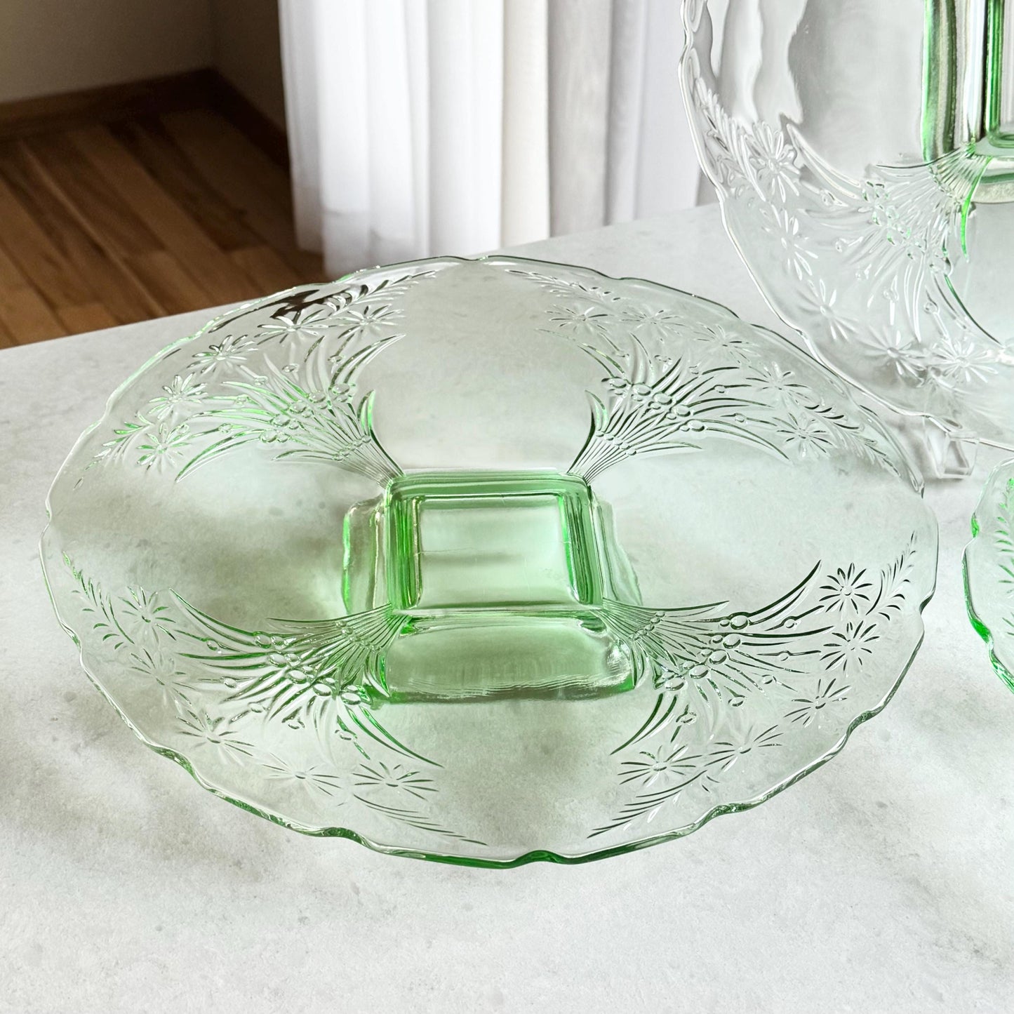 Vintage Indiana Glass Green 13 Inch Footed Cake Plate (#371)  - 3 Available