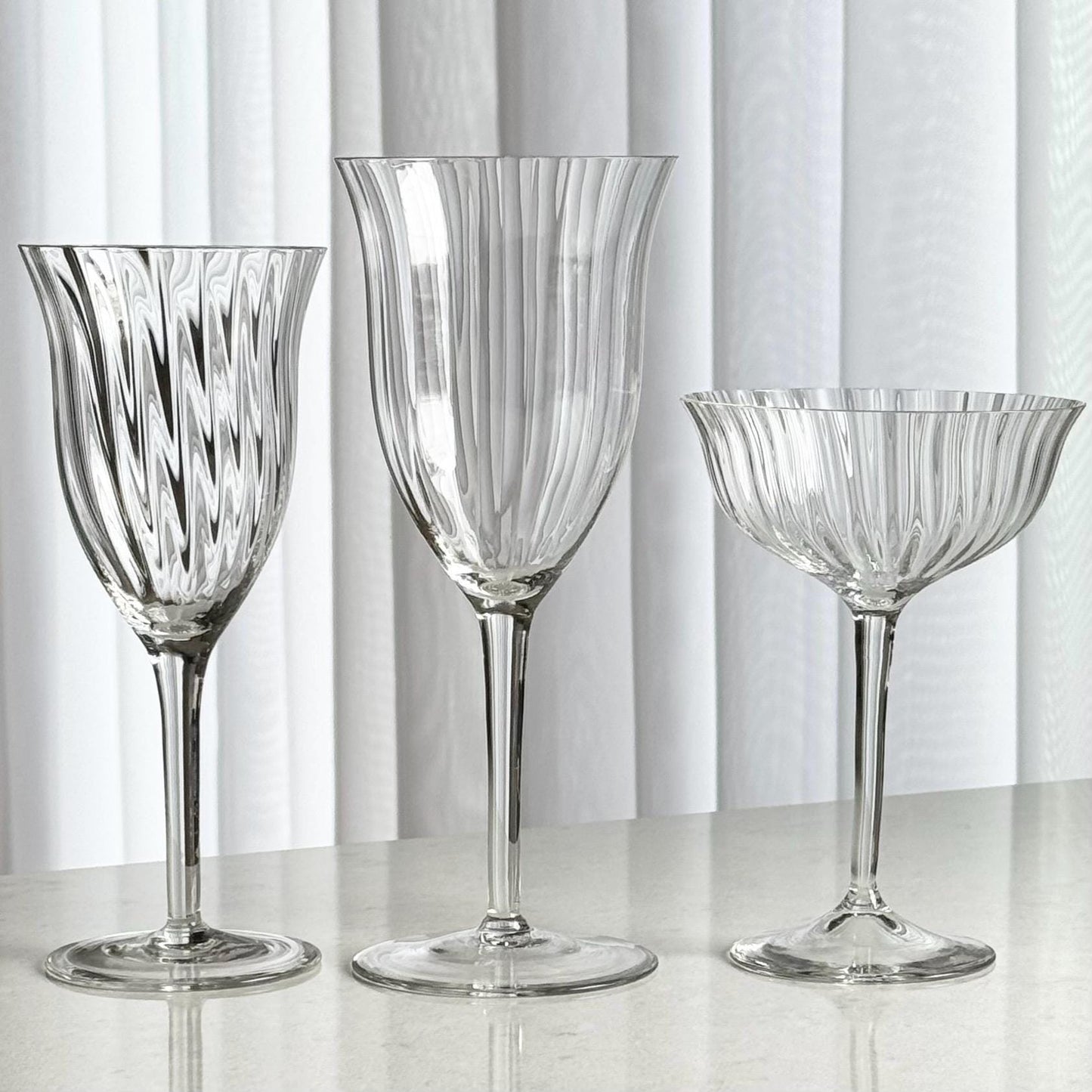 Vintage Crystal Ribbed Glasses - Set of 10 Large Goblets