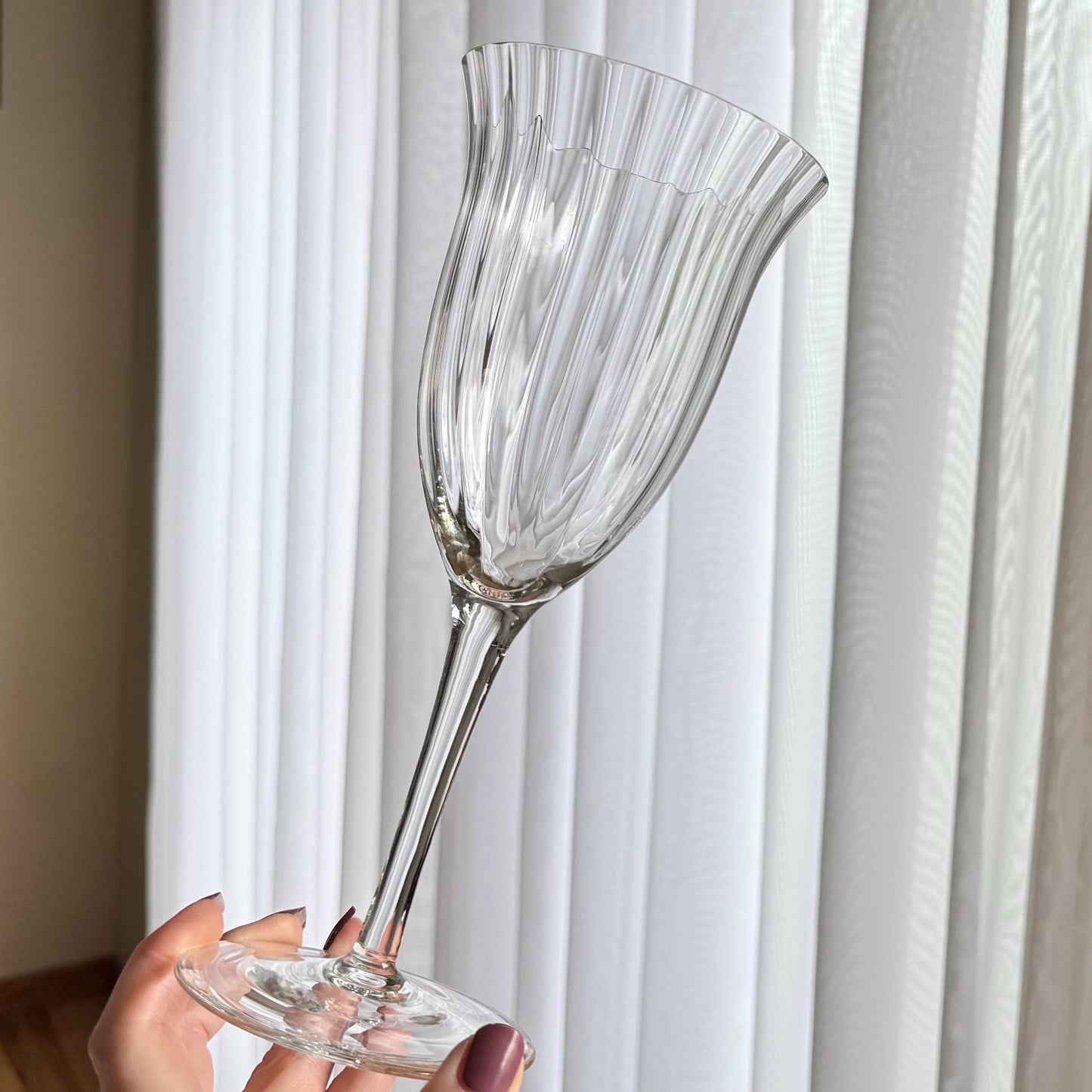 Vintage Crystal Ribbed Glasses - Set of 10 Large Goblets