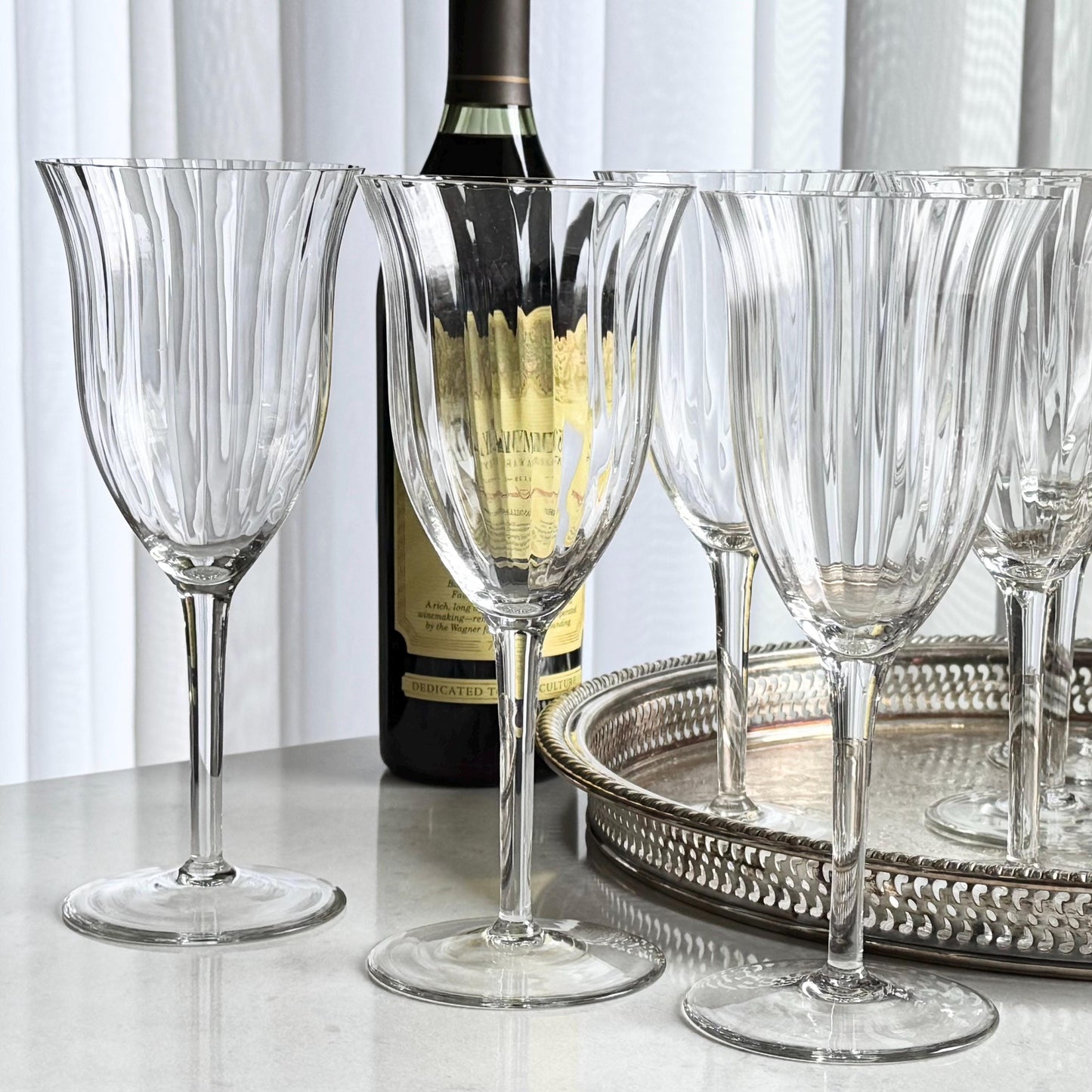 Vintage Crystal Ribbed Glasses - Set of 10 Large Goblets