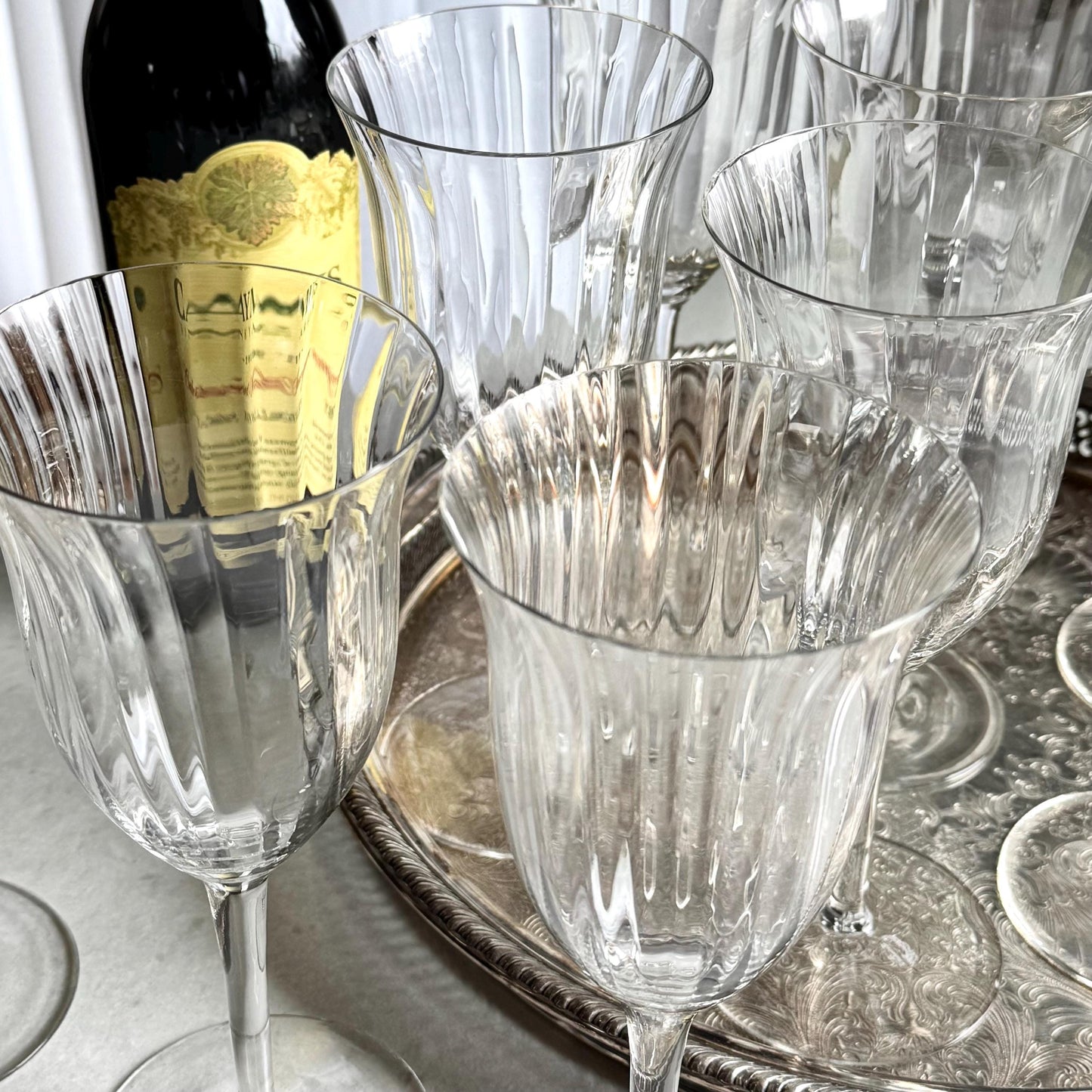Vintage Crystal Ribbed Glasses - Set of 10 Large Goblets