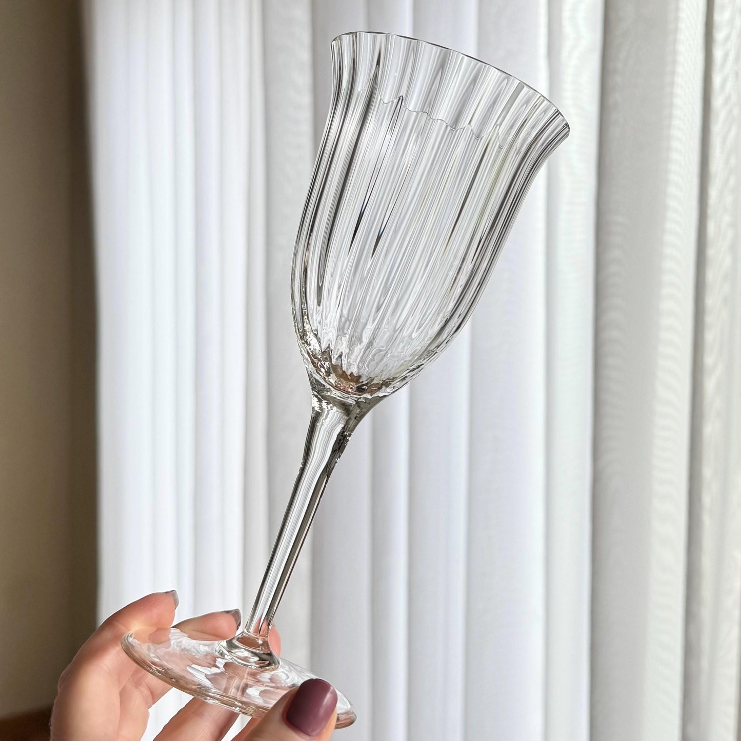 Vintage Crystal Ribbed Glasses - Set of 7 Goblets