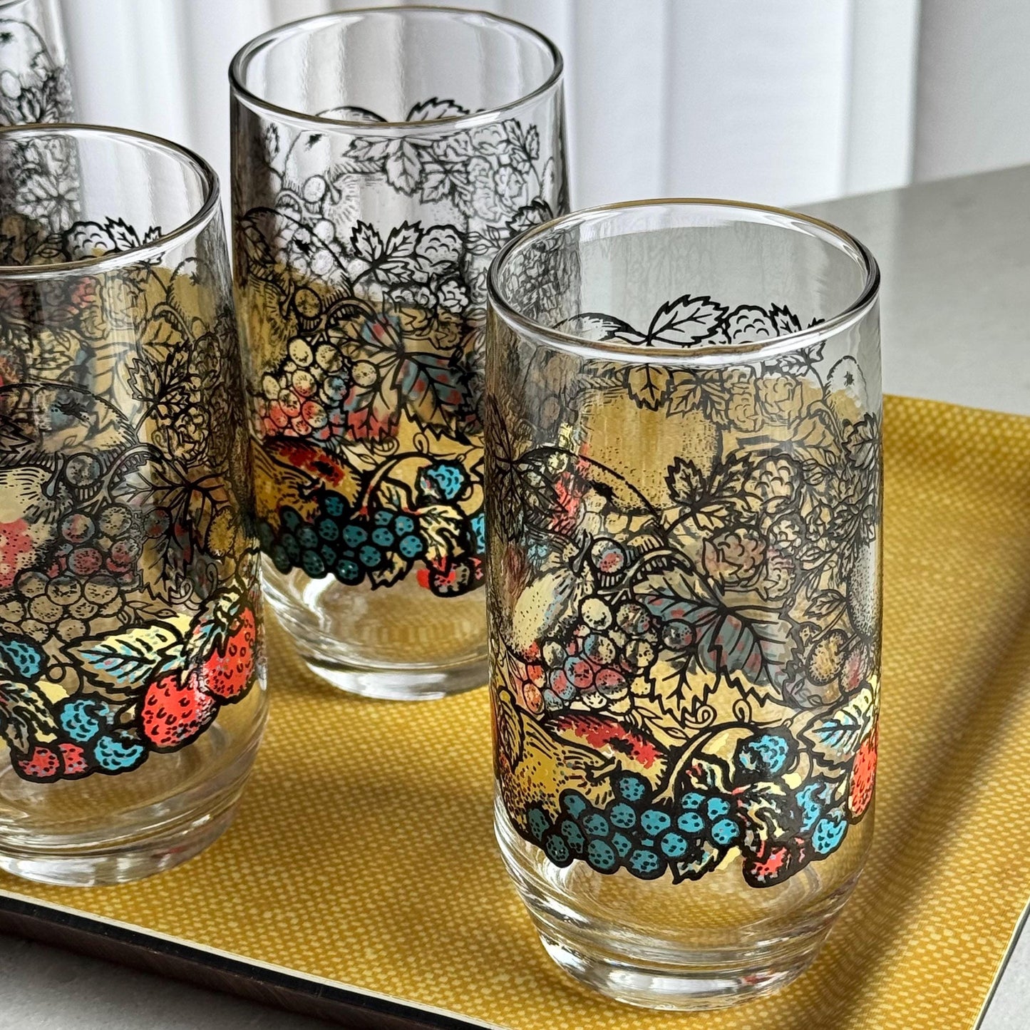Vintage Fruit Motif Tumblers - Set of 6