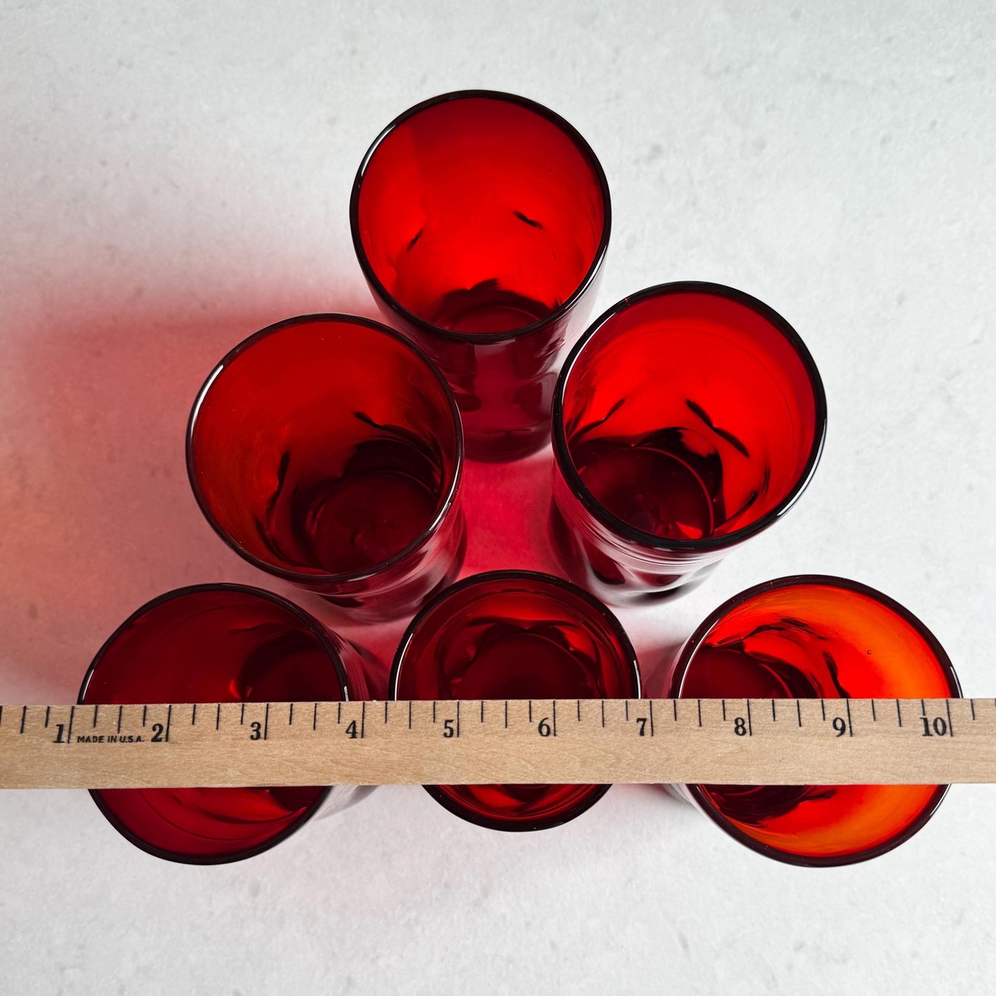 Vintage Blenko Hand Blown Red Pinched Tumblers - Set of 6