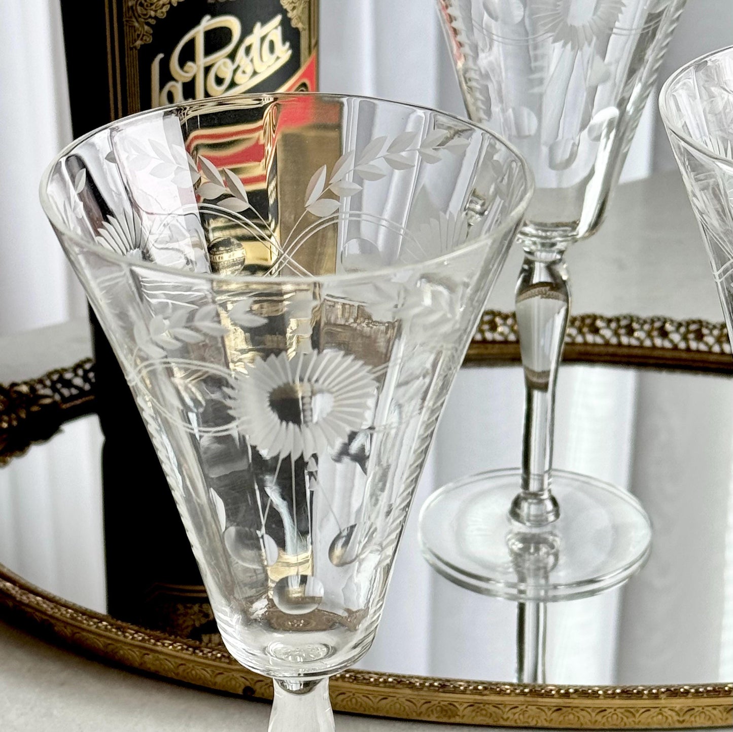 Vintage Etched Glasses - Set of 4 (#4009)