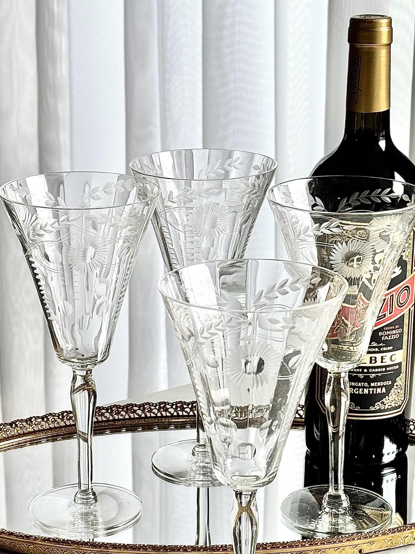 Vintage Etched Glasses - Set of 4 (#4009)
