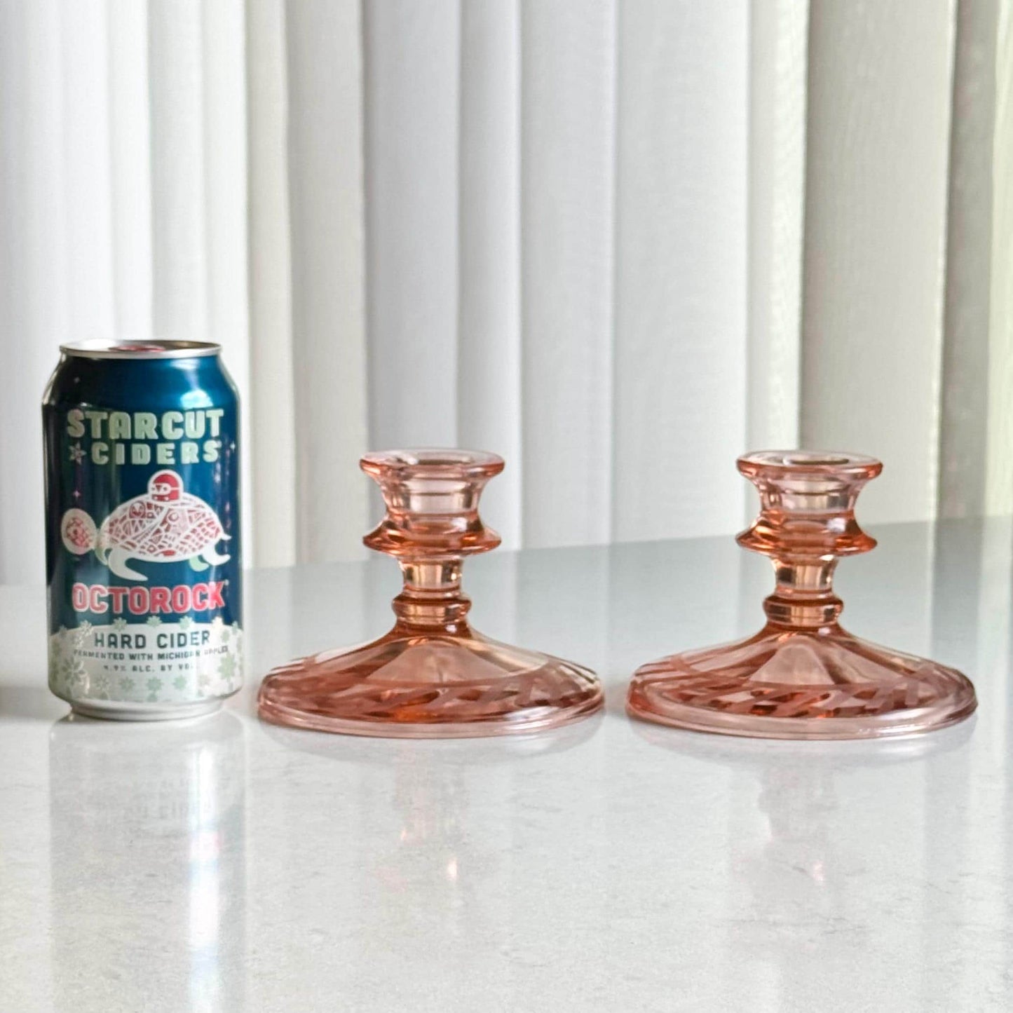 Vintage Pink Etched Candle Holders - Set of 2