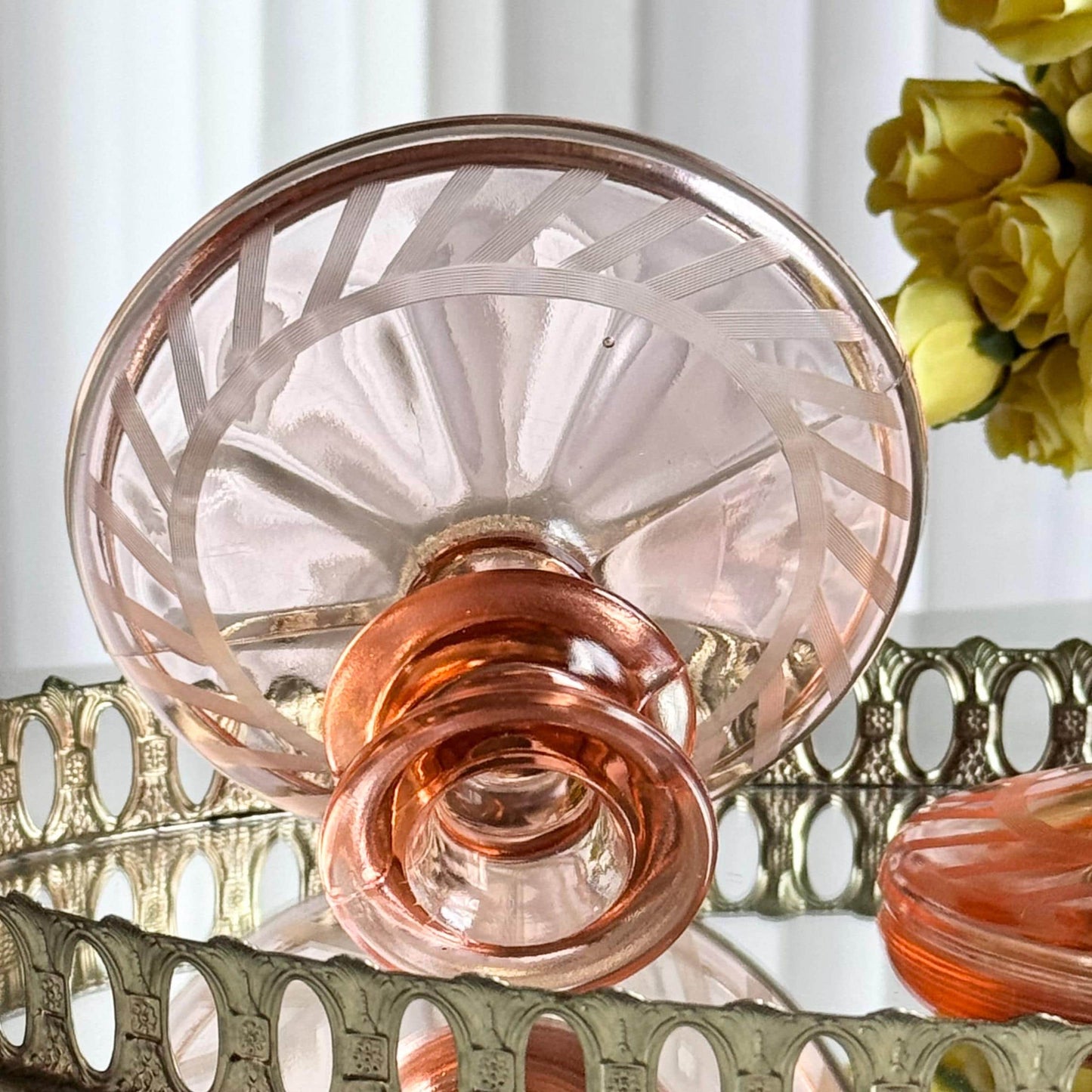 Vintage Pink Etched Candle Holders - Set of 2