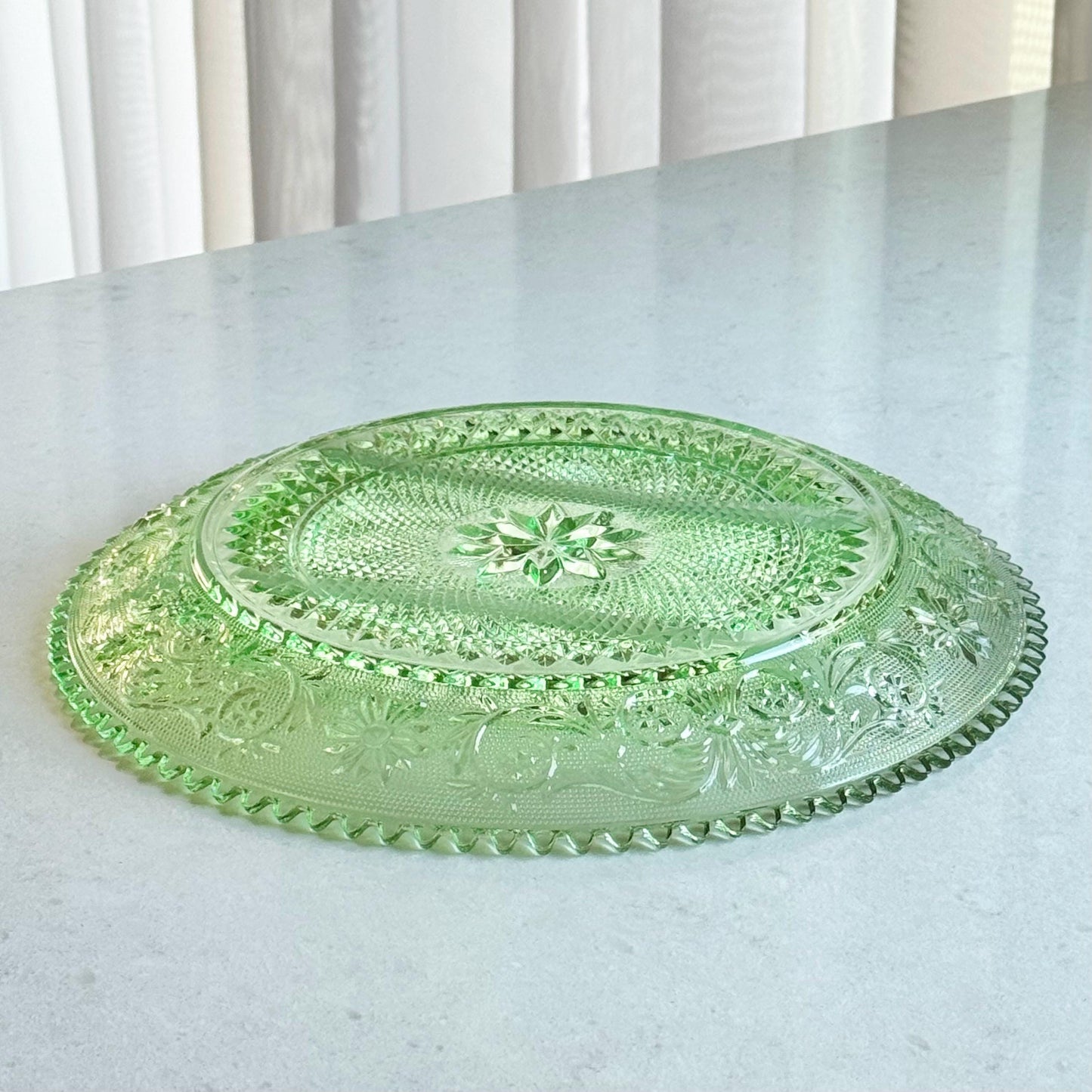 Vintage Indiana Glass Tiara Exclusive Chantilly Green Three-Part Divided Relish Dish