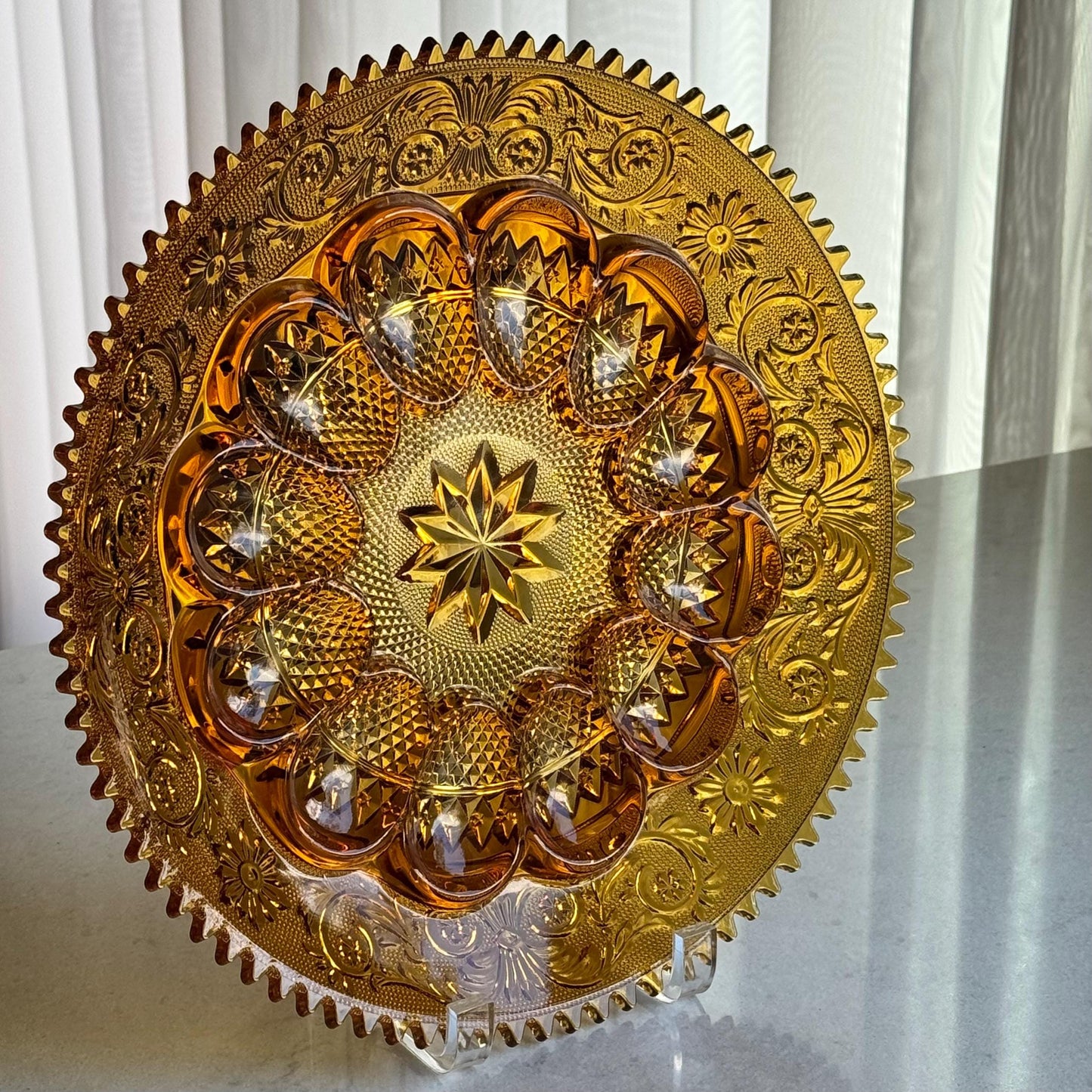 Vintage Indiana Glass Tiara Exclusive Amber Egg Plates - 3 Available