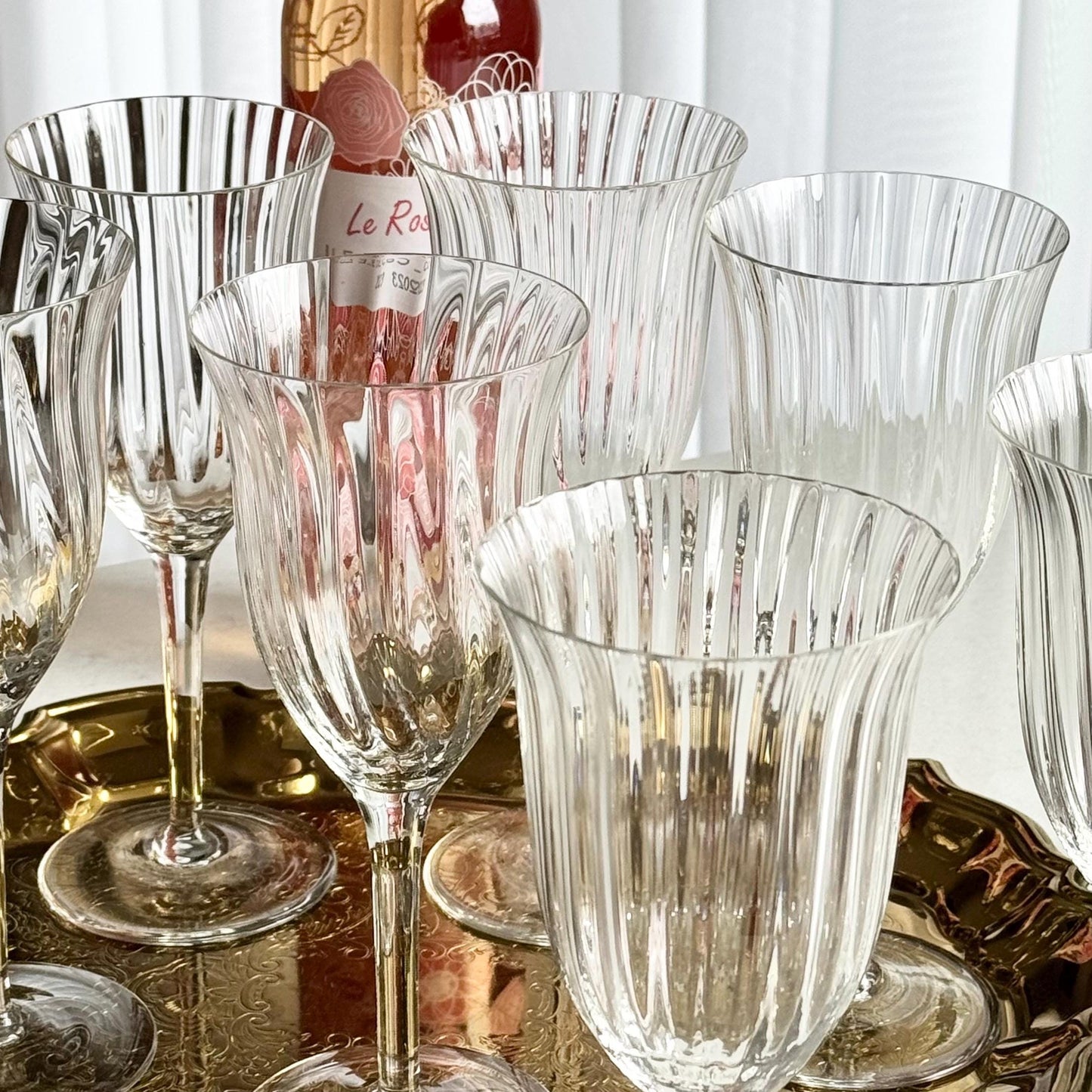 Vintage Crystal Ribbed Glasses - Set of 7 Goblets