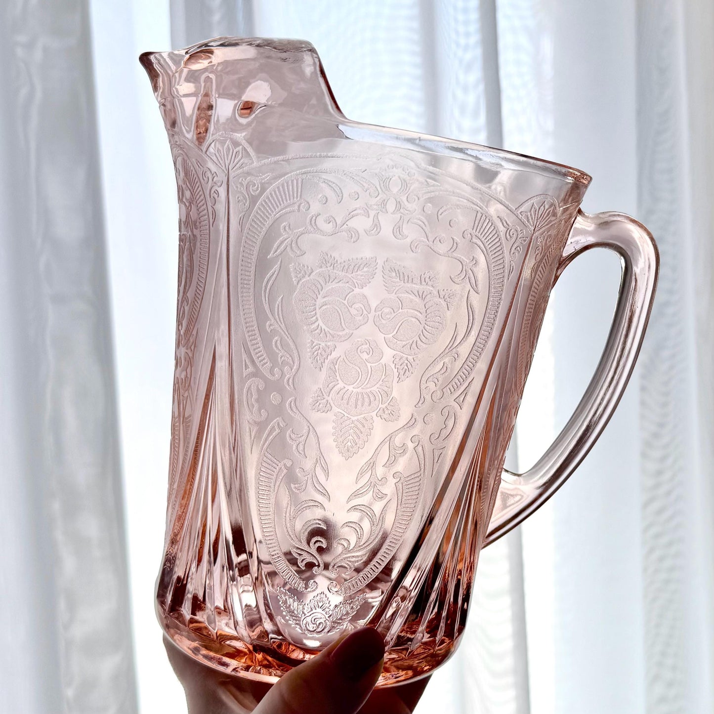 Vintage Hazel Atlas Pink Royal Lace Pitcher (circa 1934 - 1941)