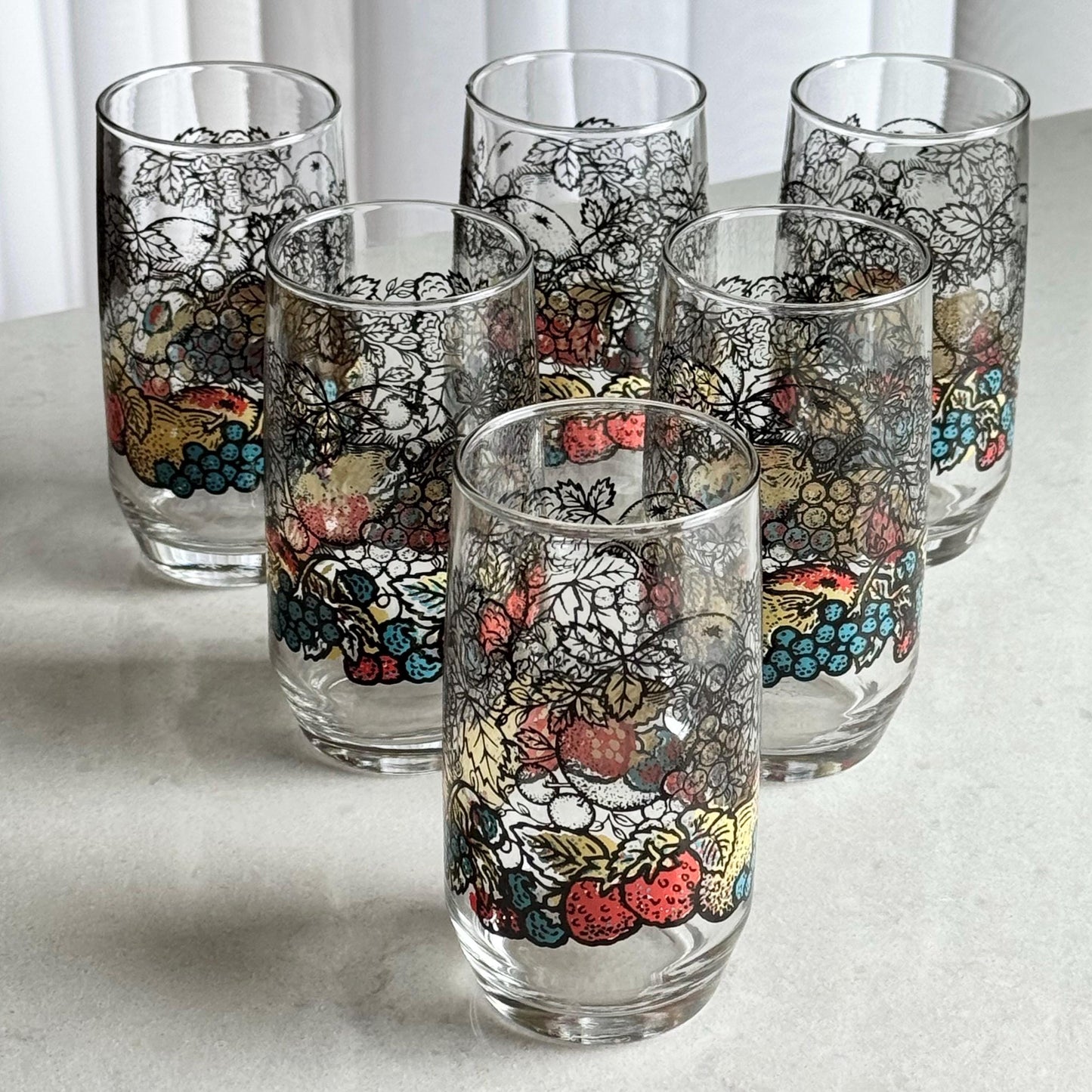 Vintage Fruit Motif Tumblers - Set of 6