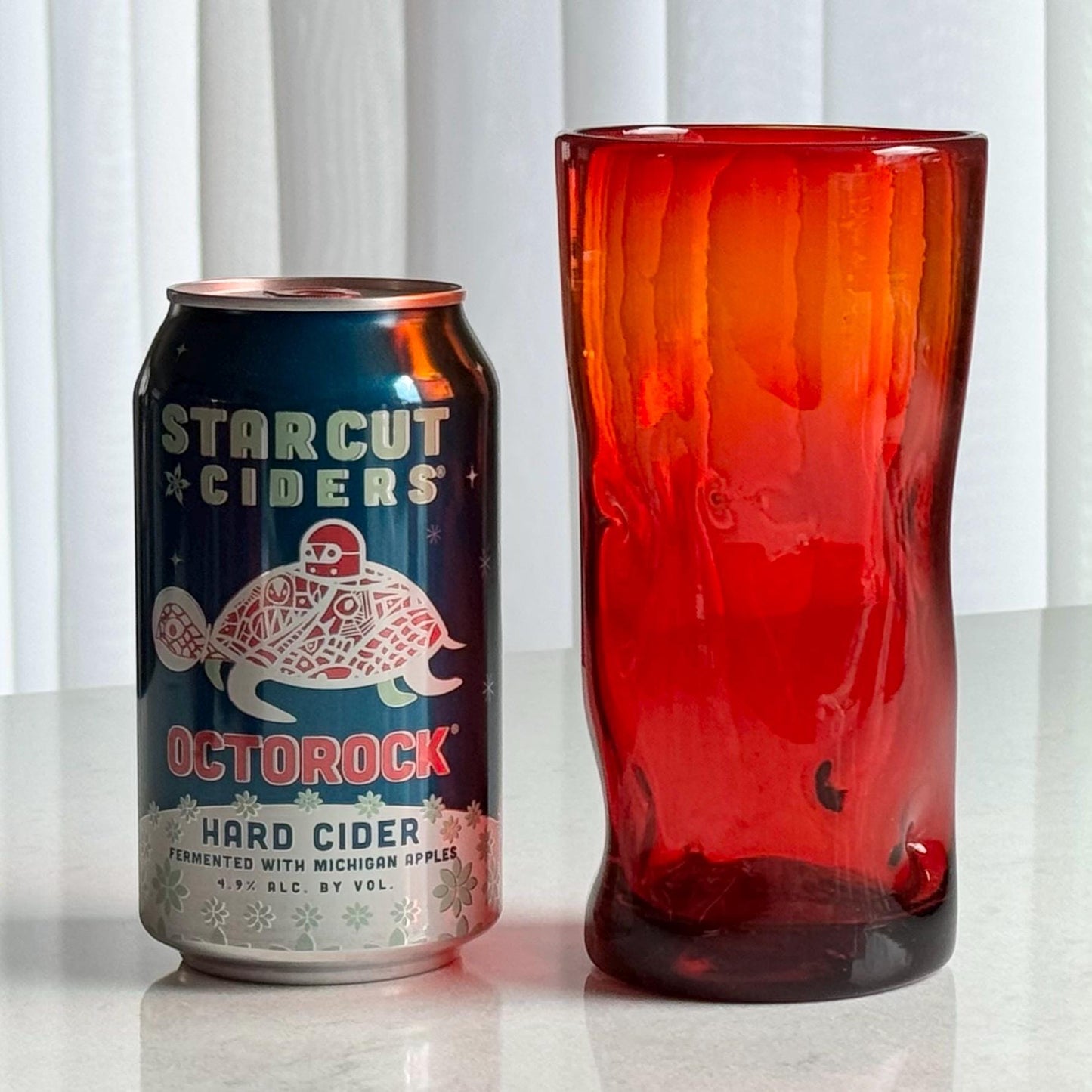 Vintage Blenko Hand Blown Red Pinched Tumblers - Set of 6