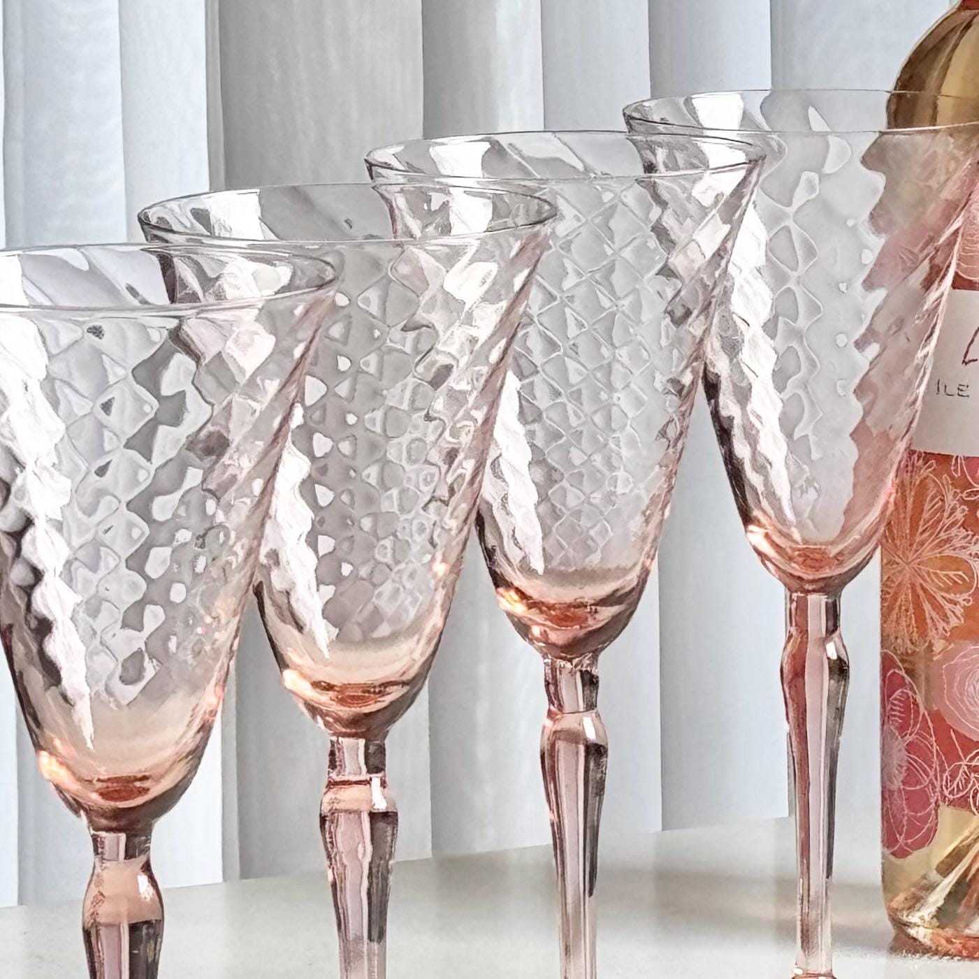 Vintage Pink Diamond Optic Glasses - Set of 6