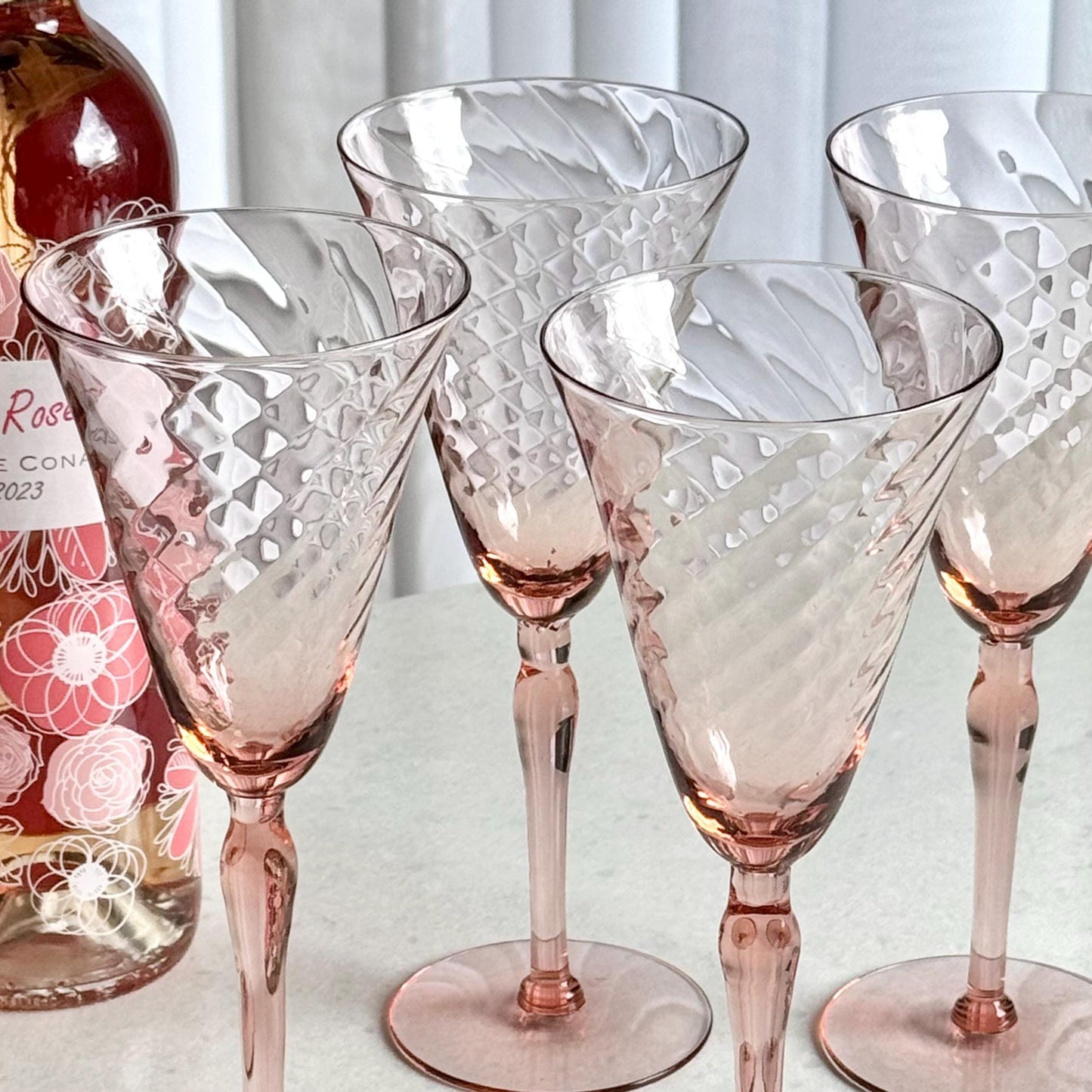 Vintage Pink Diamond Optic Glasses - Set of 6