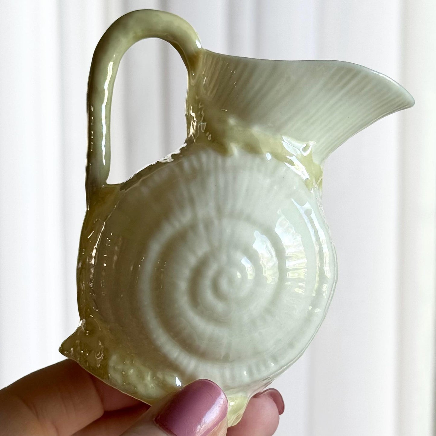 Vintage Belleek Iridescent Toy Shell Yellow Accent Sugar and Creamer Set (circa 1946 - 1955)