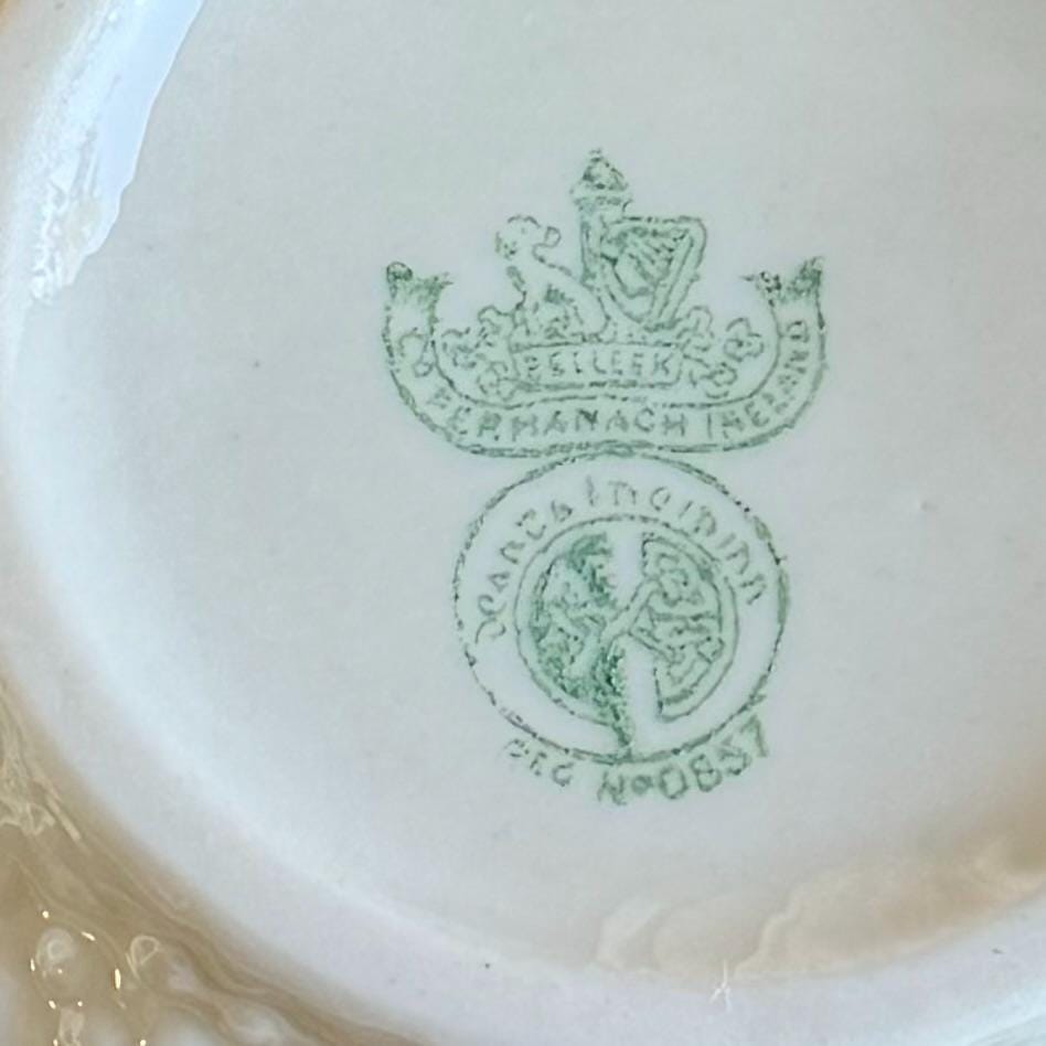Vintage Belleek Iridescent Toy Shell Yellow Accent Sugar and Creamer Set (circa 1946 - 1955)