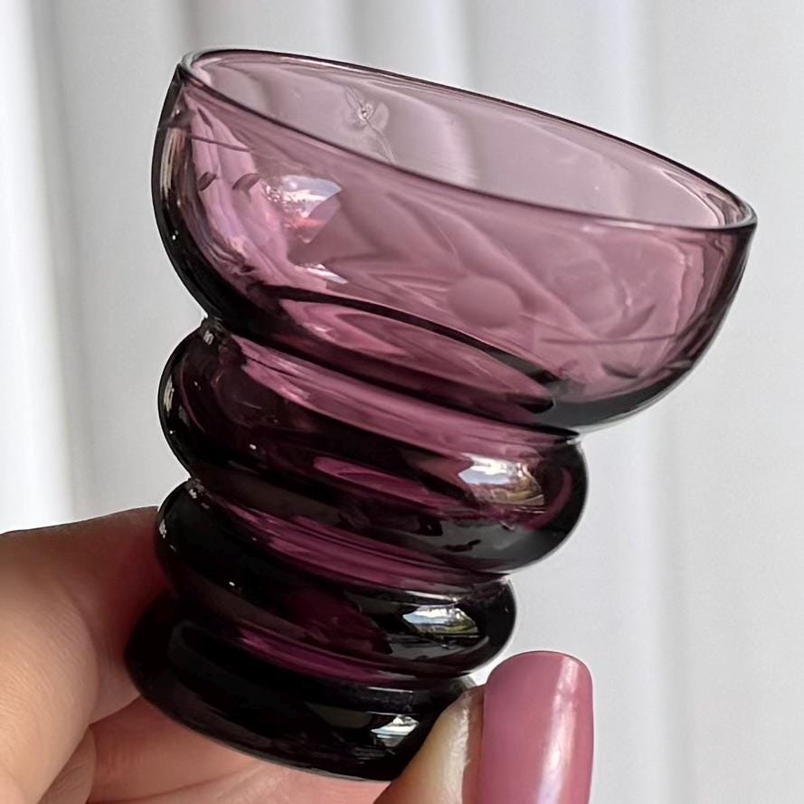 Vintage Amethyst Purple Decanter Set with Two Glasses